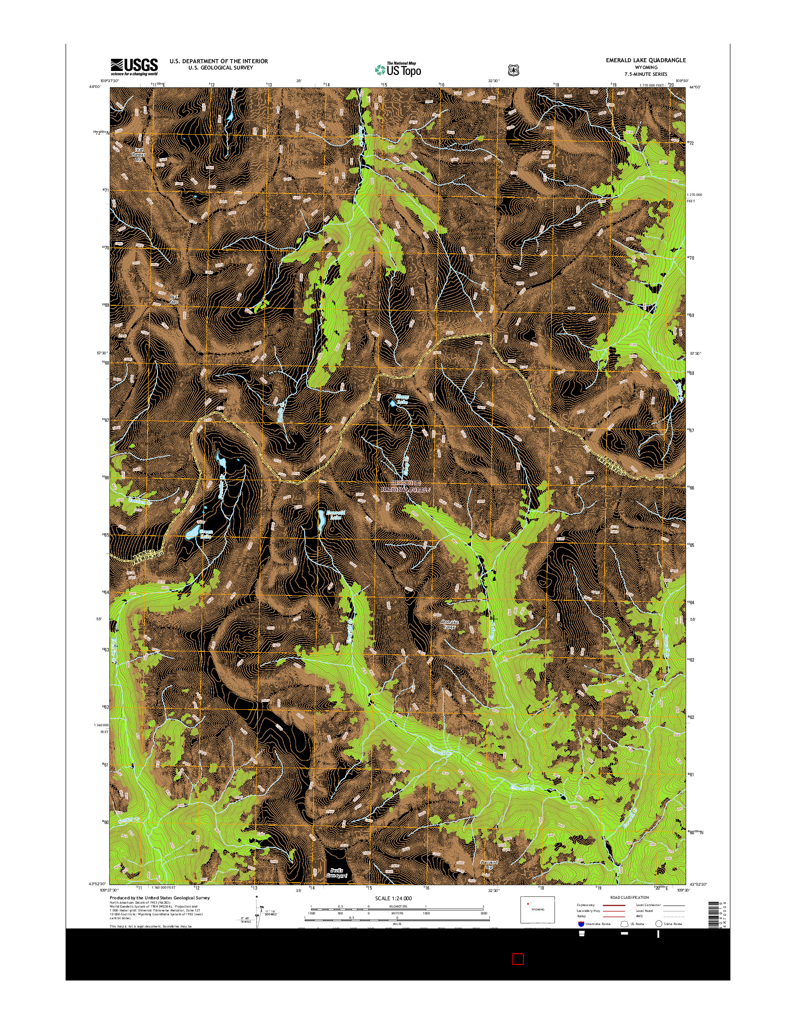 USGS US TOPO 7.5-MINUTE MAP FOR EMERALD LAKE, WY 2015