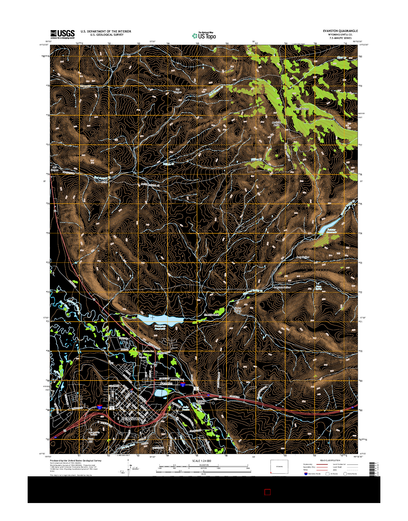 USGS US TOPO 7.5-MINUTE MAP FOR EVANSTON, WY 2015