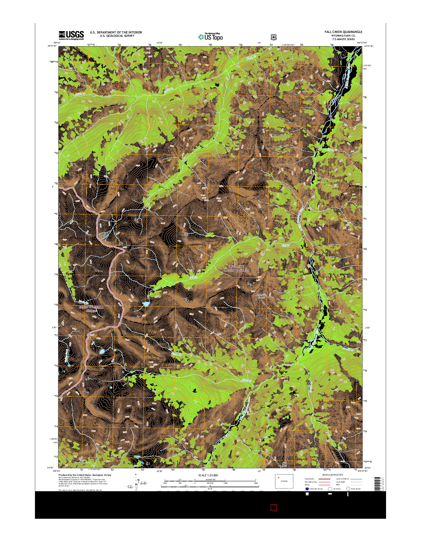 USGS US TOPO 7.5-MINUTE MAP FOR FALL CREEK, WY 2015