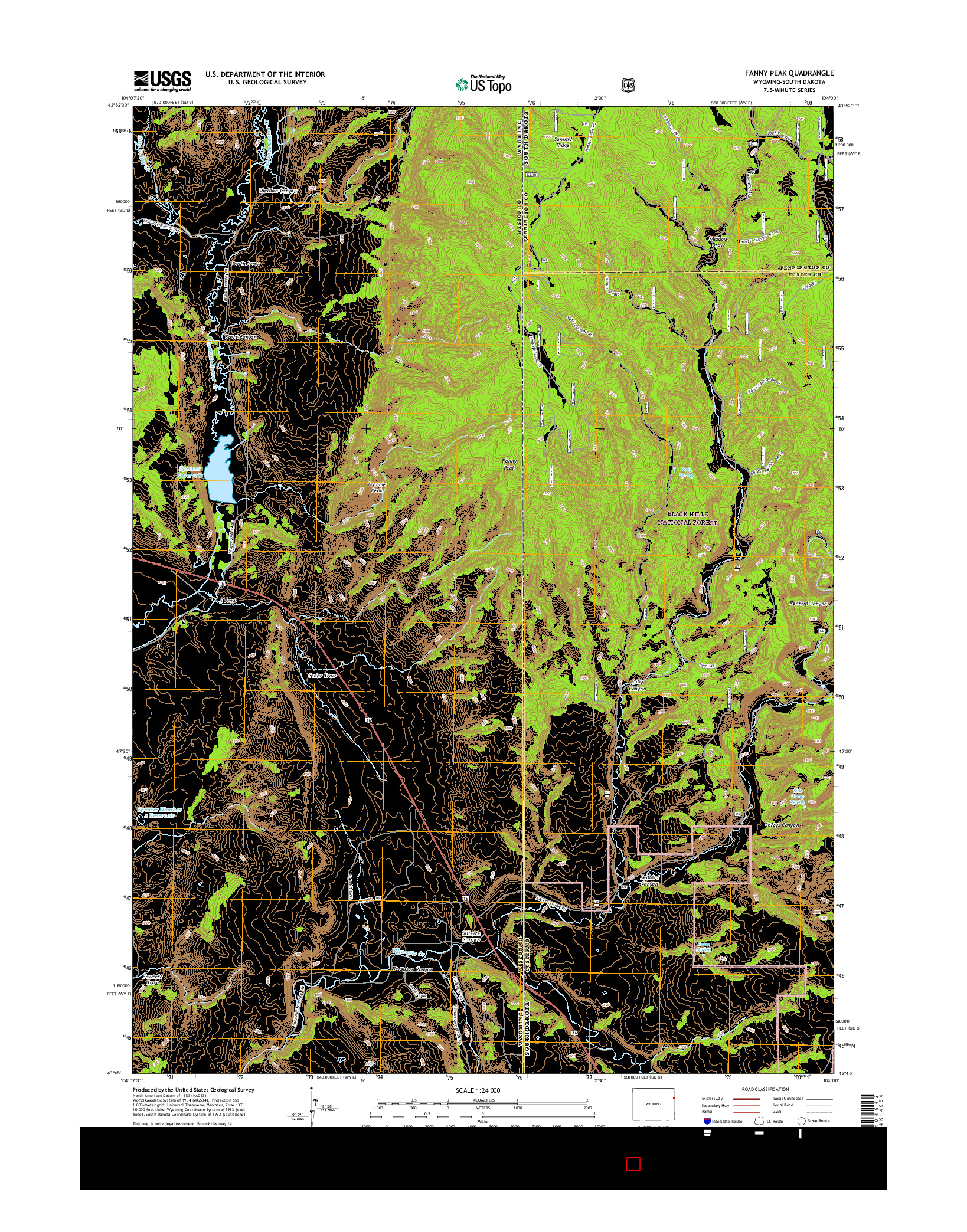 USGS US TOPO 7.5-MINUTE MAP FOR FANNY PEAK, WY-SD 2015