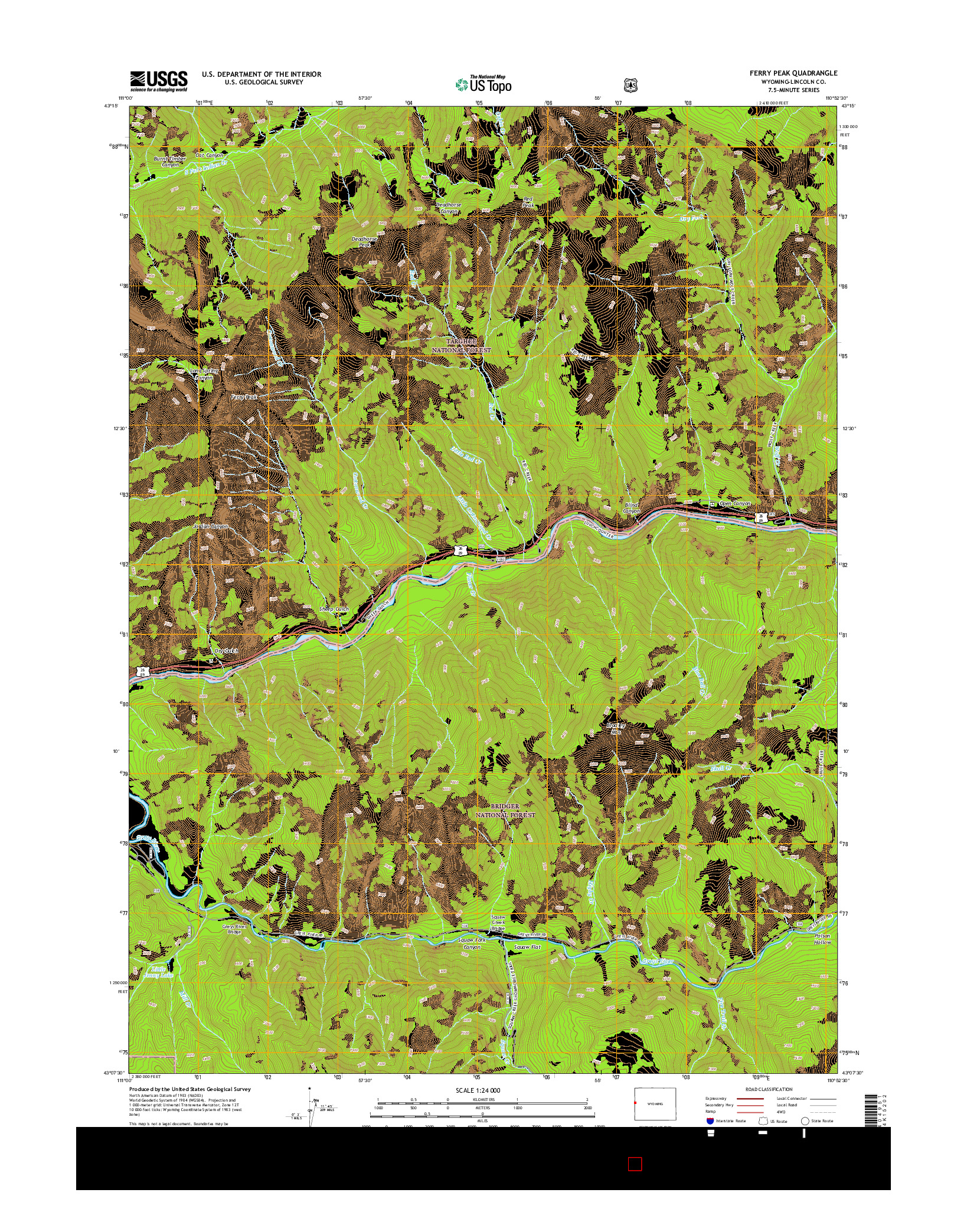 USGS US TOPO 7.5-MINUTE MAP FOR FERRY PEAK, WY 2015