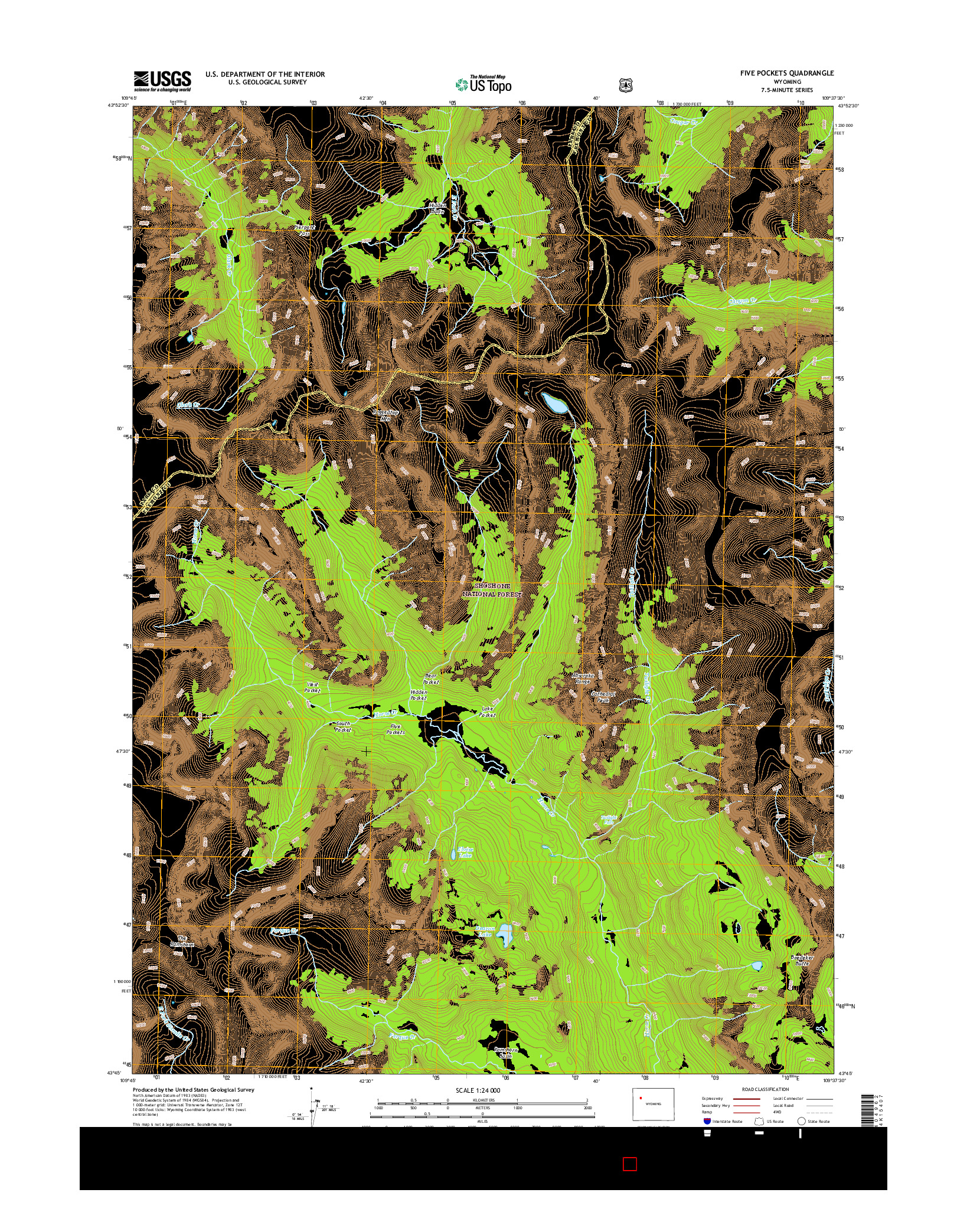 USGS US TOPO 7.5-MINUTE MAP FOR FIVE POCKETS, WY 2015