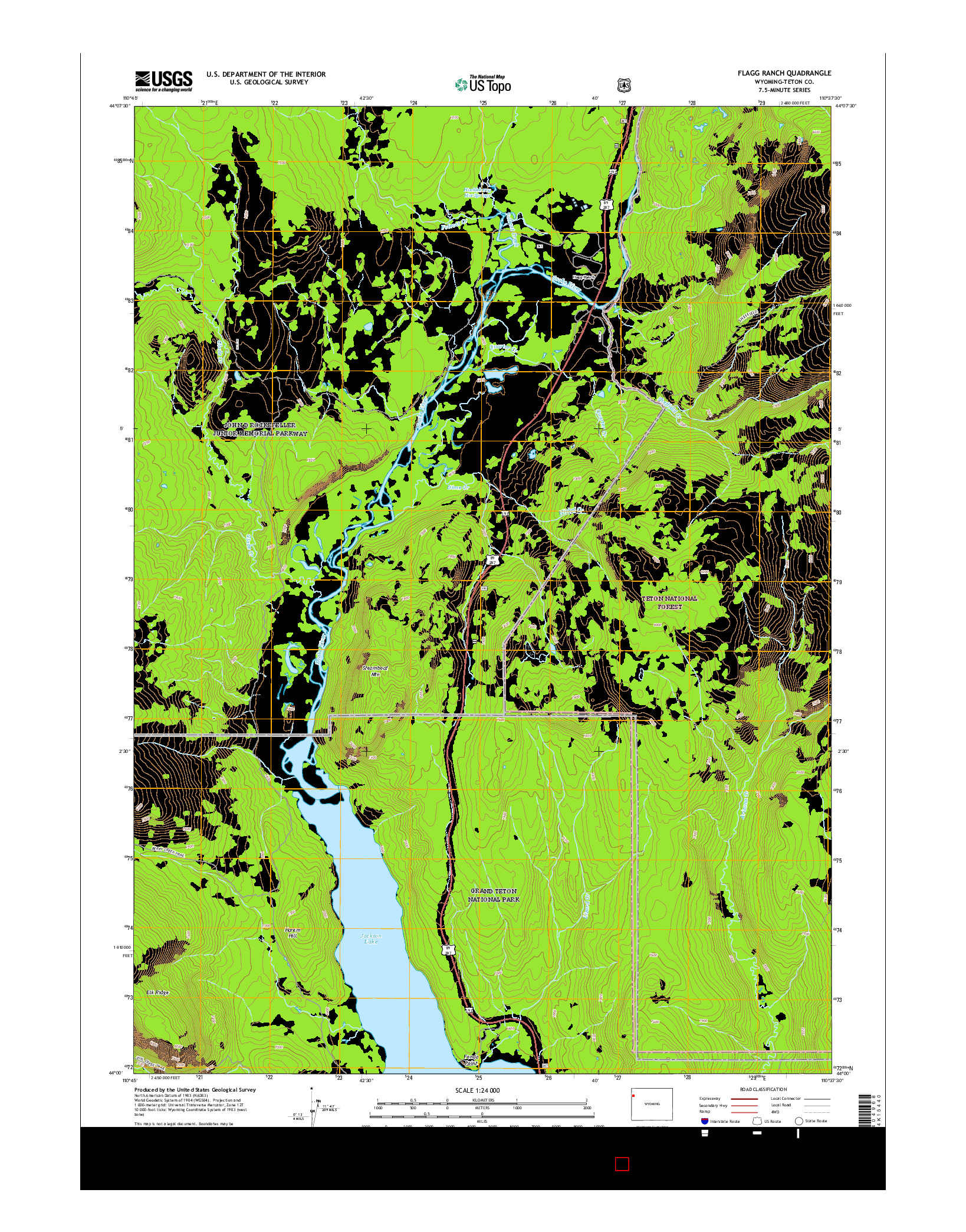 USGS US TOPO 7.5-MINUTE MAP FOR FLAGG RANCH, WY 2015