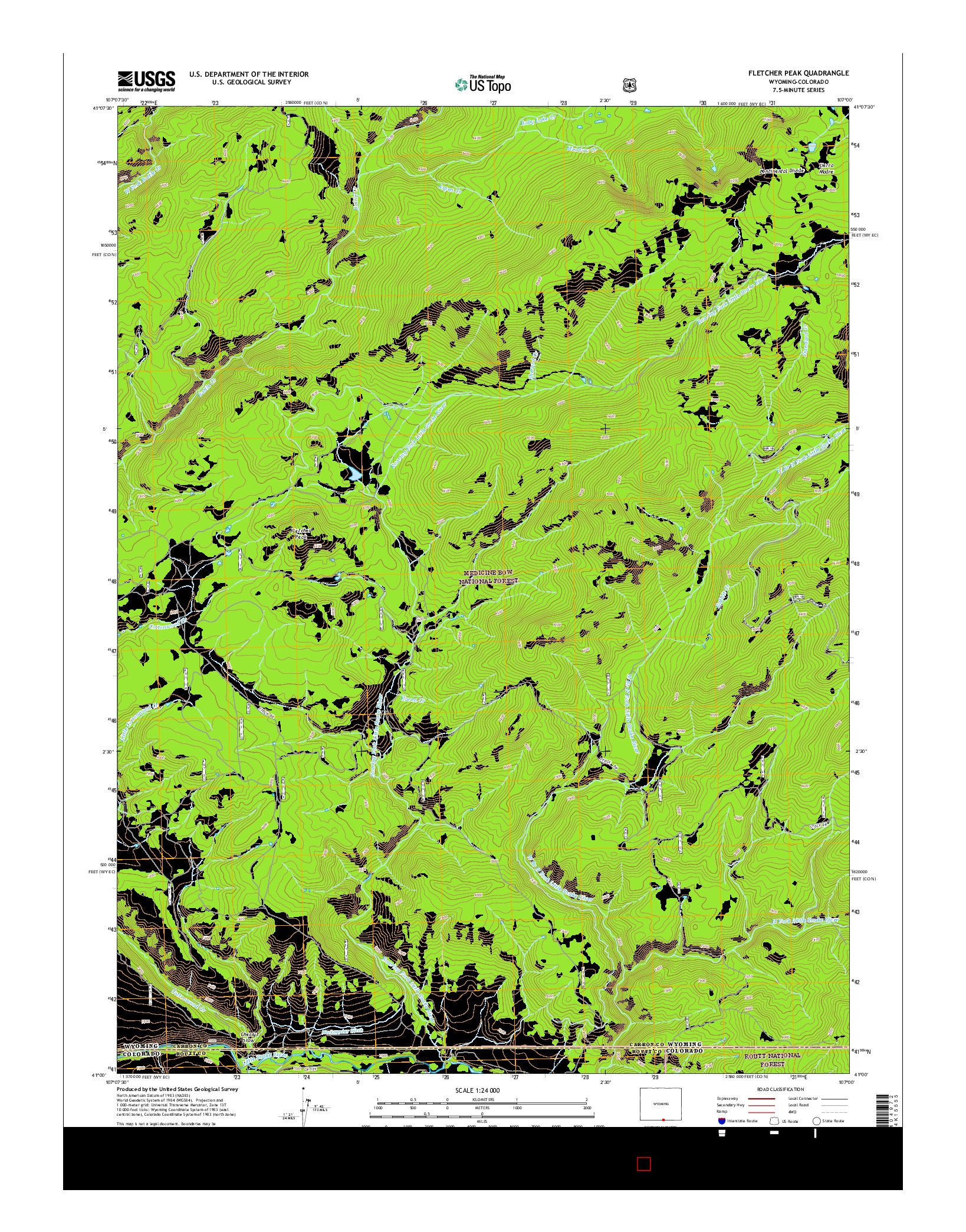 USGS US TOPO 7.5-MINUTE MAP FOR FLETCHER PEAK, WY-CO 2015