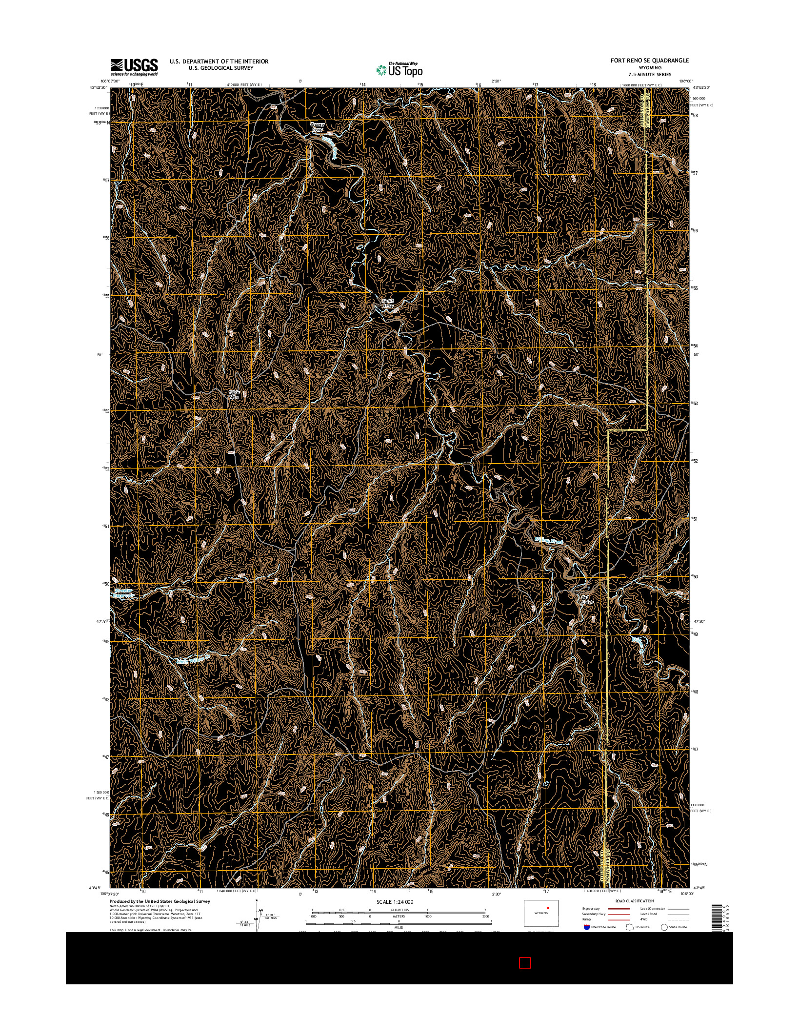 USGS US TOPO 7.5-MINUTE MAP FOR FORT RENO SE, WY 2015