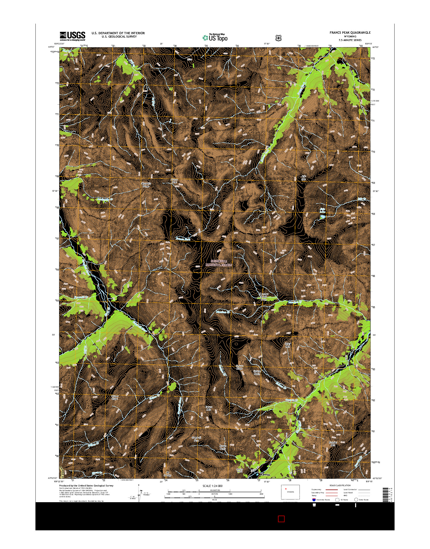 USGS US TOPO 7.5-MINUTE MAP FOR FRANCS PEAK, WY 2015