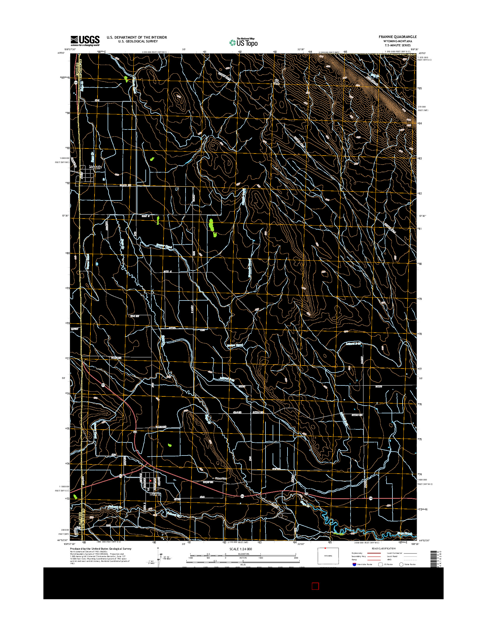 USGS US TOPO 7.5-MINUTE MAP FOR FRANNIE, WY-MT 2015