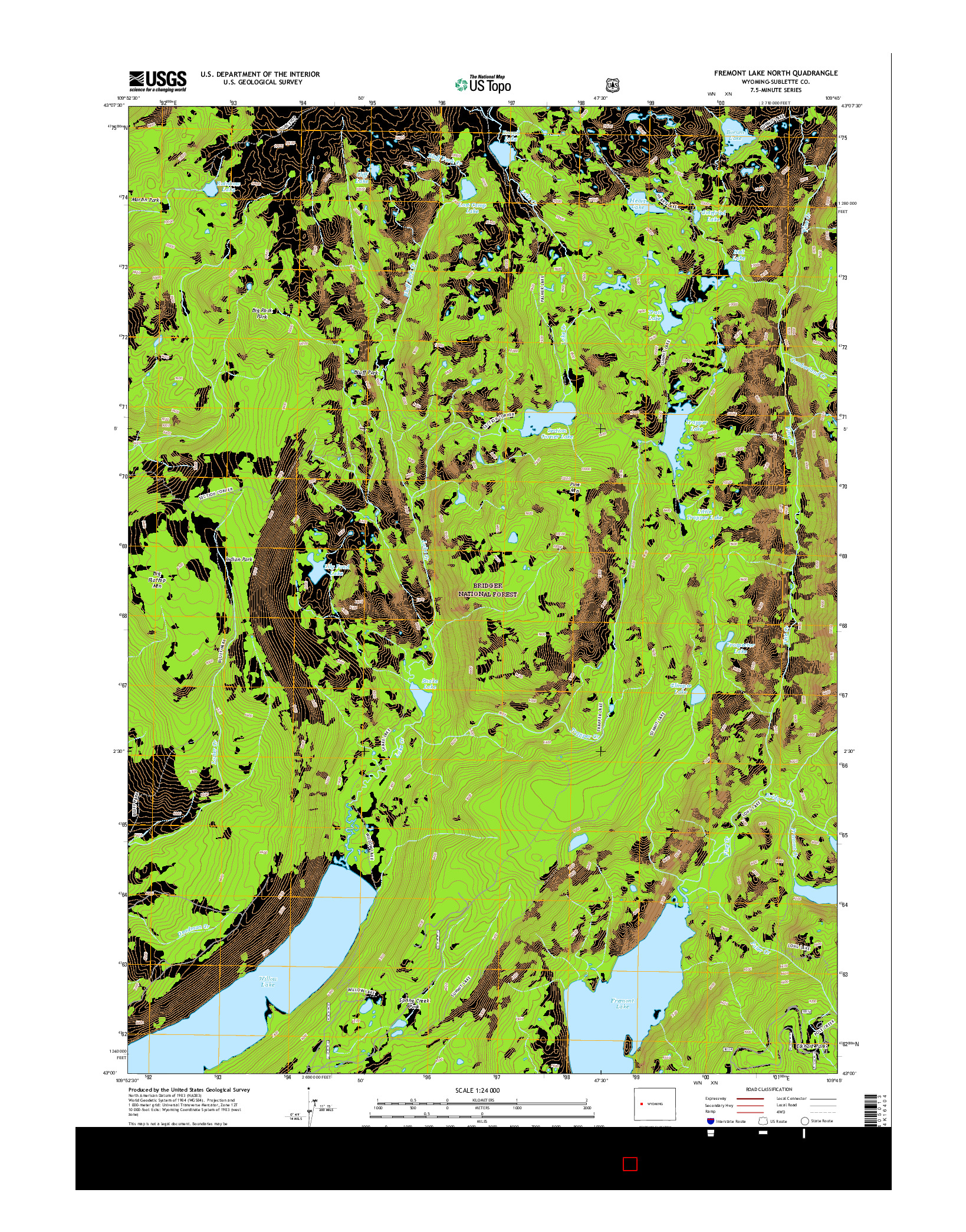 USGS US TOPO 7.5-MINUTE MAP FOR FREMONT LAKE NORTH, WY 2015