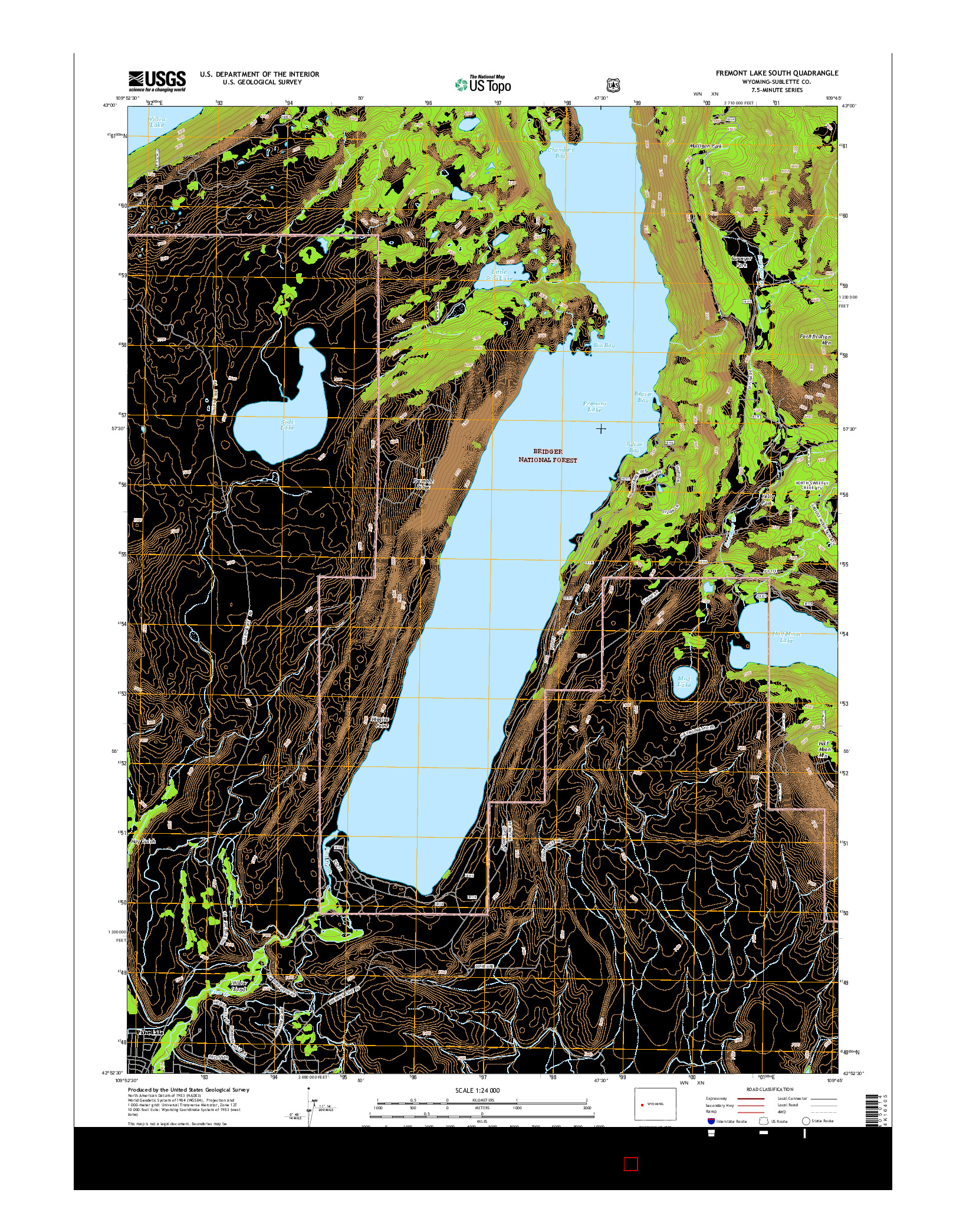 USGS US TOPO 7.5-MINUTE MAP FOR FREMONT LAKE SOUTH, WY 2015
