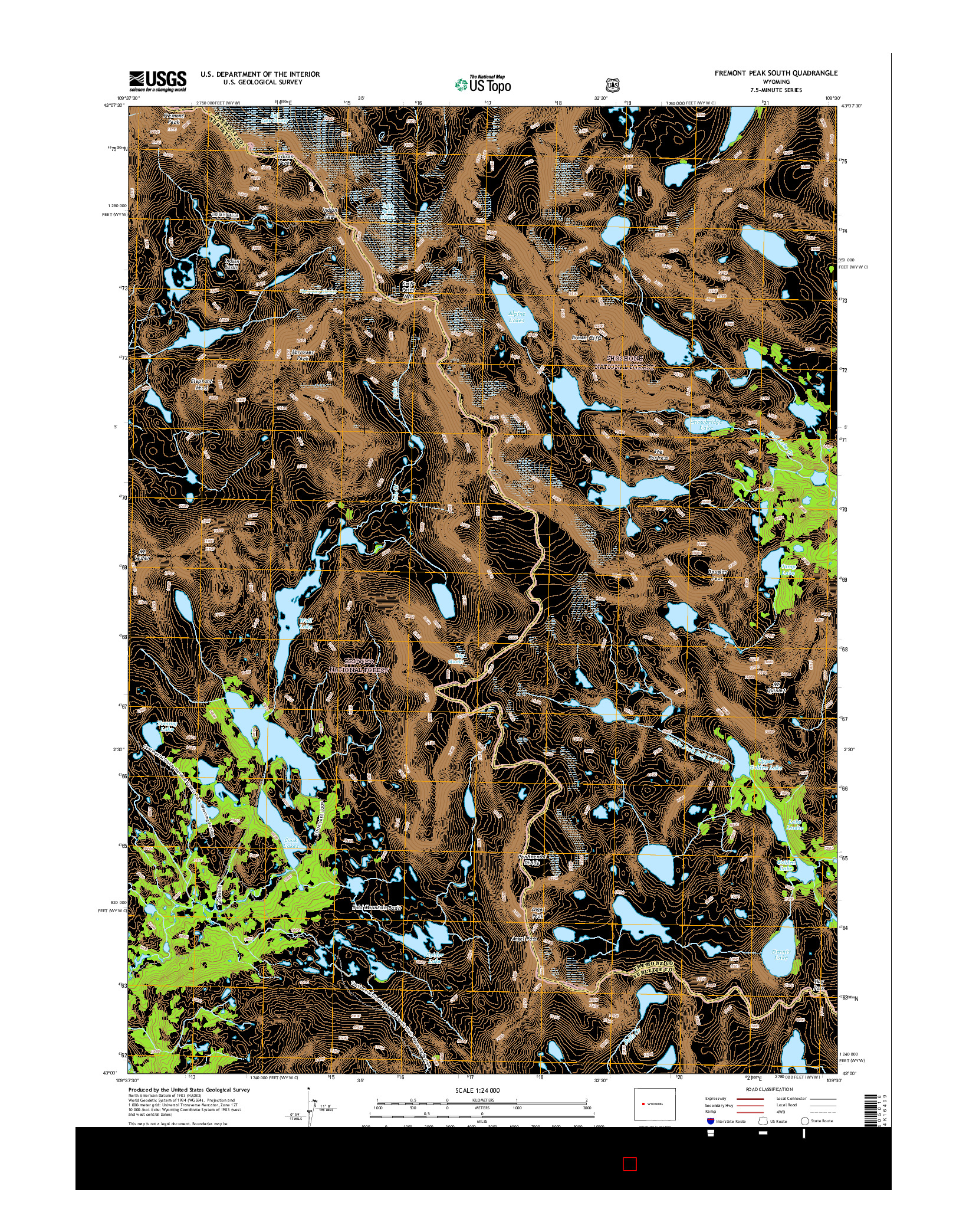 USGS US TOPO 7.5-MINUTE MAP FOR FREMONT PEAK SOUTH, WY 2015