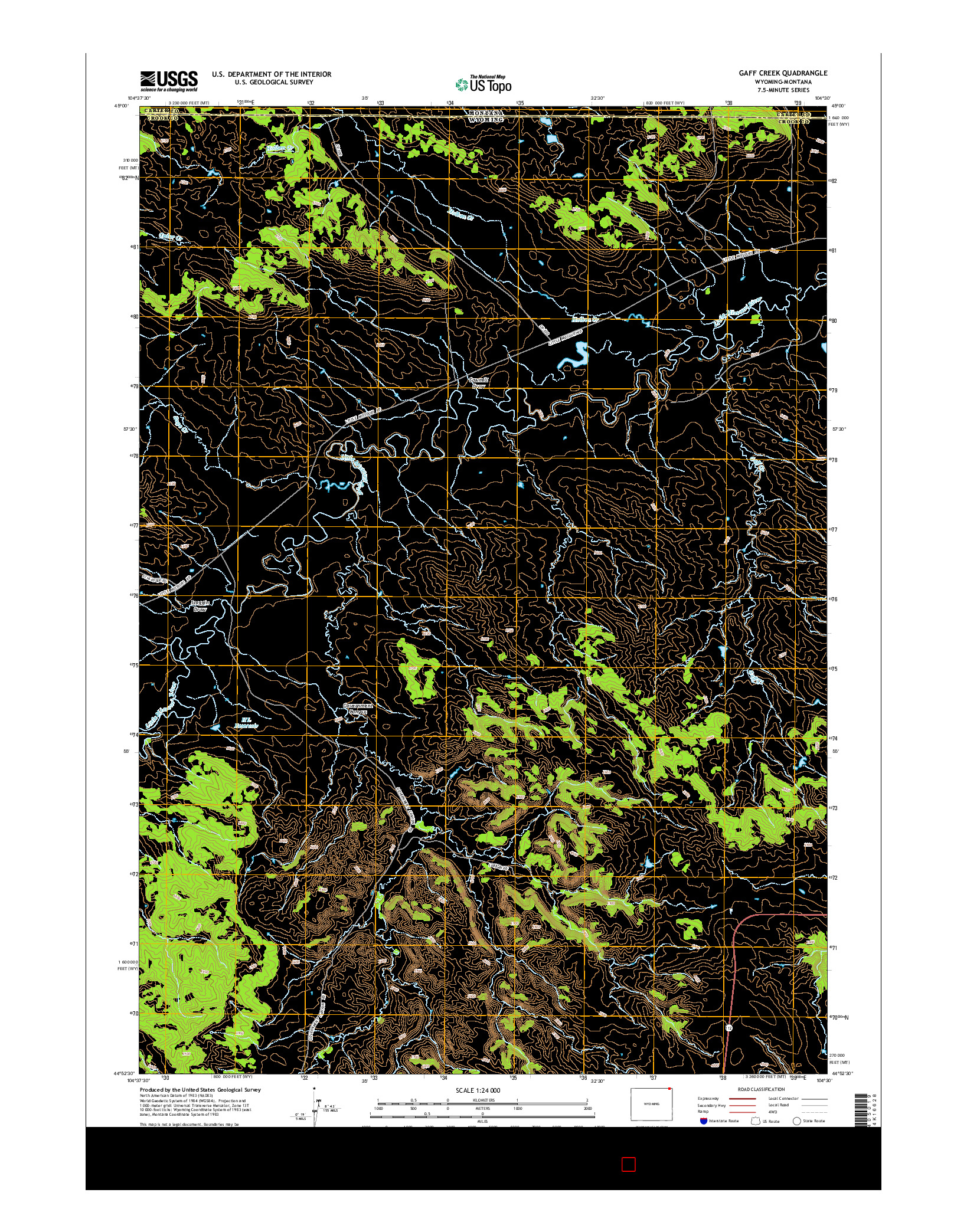 USGS US TOPO 7.5-MINUTE MAP FOR GAFF CREEK, WY-MT 2015