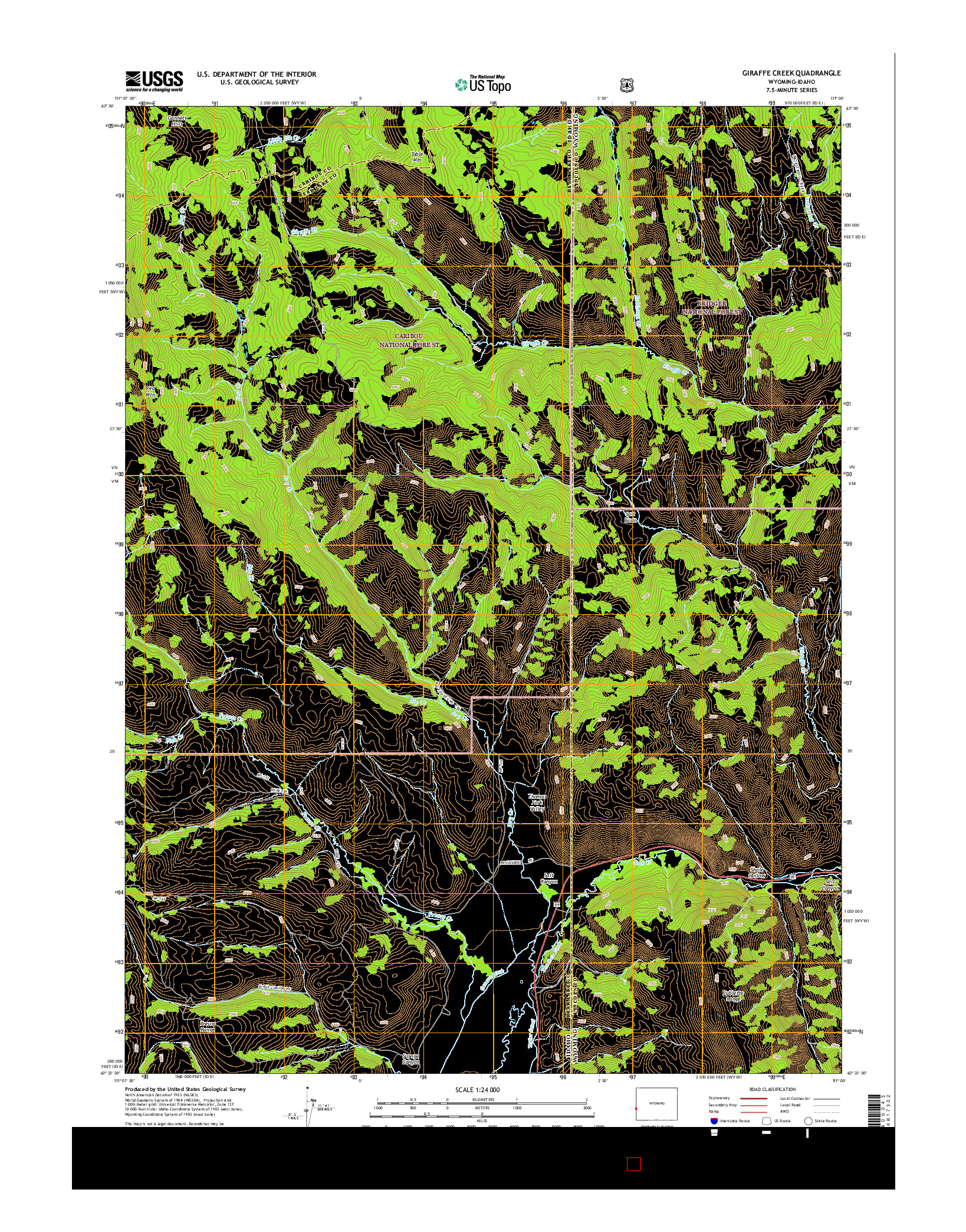 USGS US TOPO 7.5-MINUTE MAP FOR GIRAFFE CREEK, WY-ID 2015