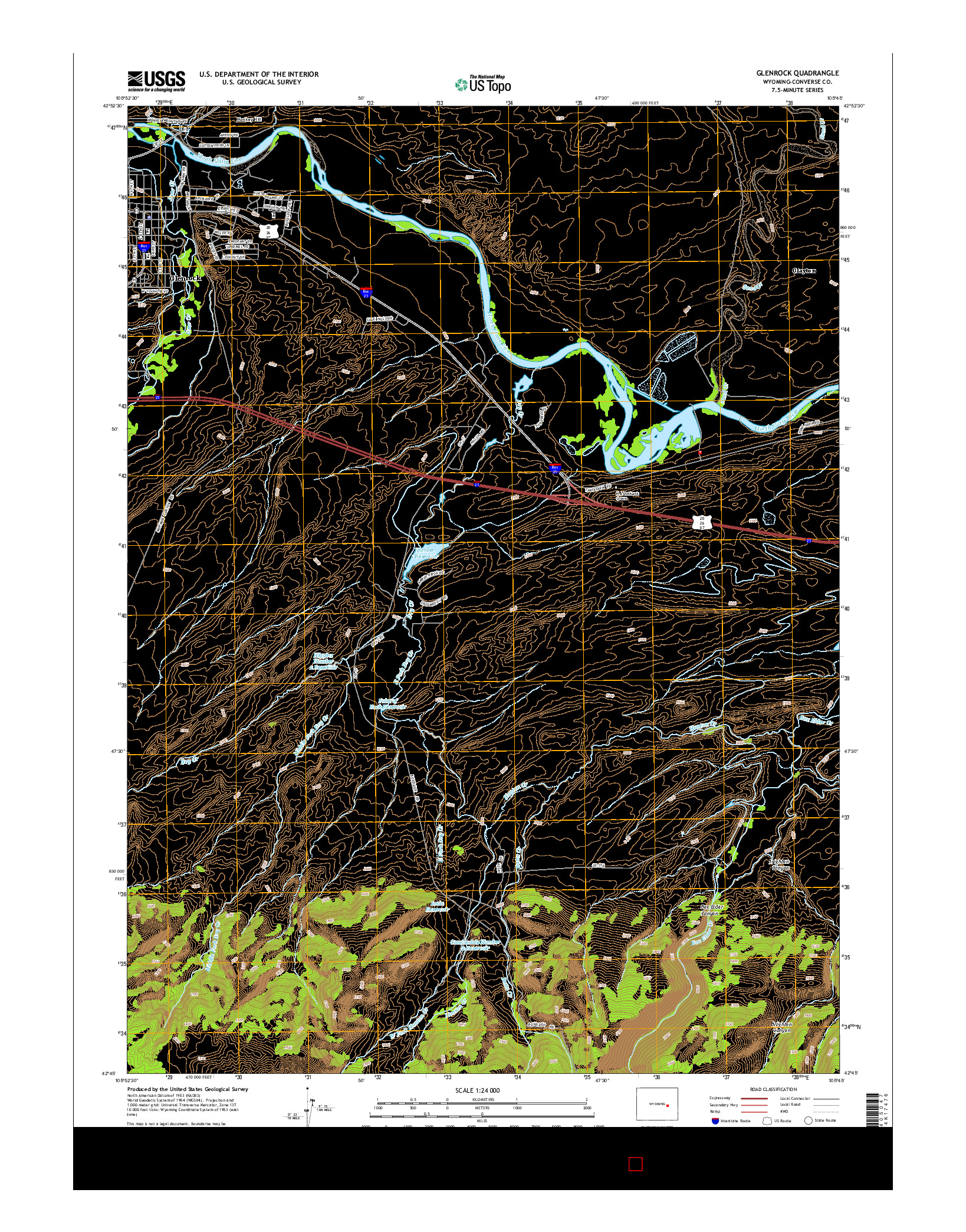 USGS US TOPO 7.5-MINUTE MAP FOR GLENROCK, WY 2015