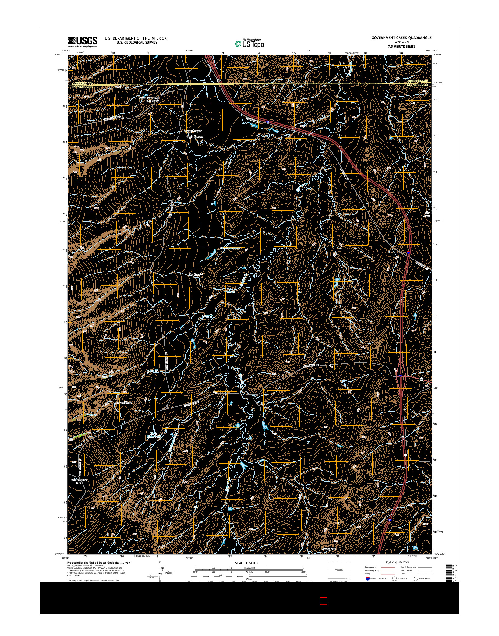 USGS US TOPO 7.5-MINUTE MAP FOR GOVERNMENT CREEK, WY 2015