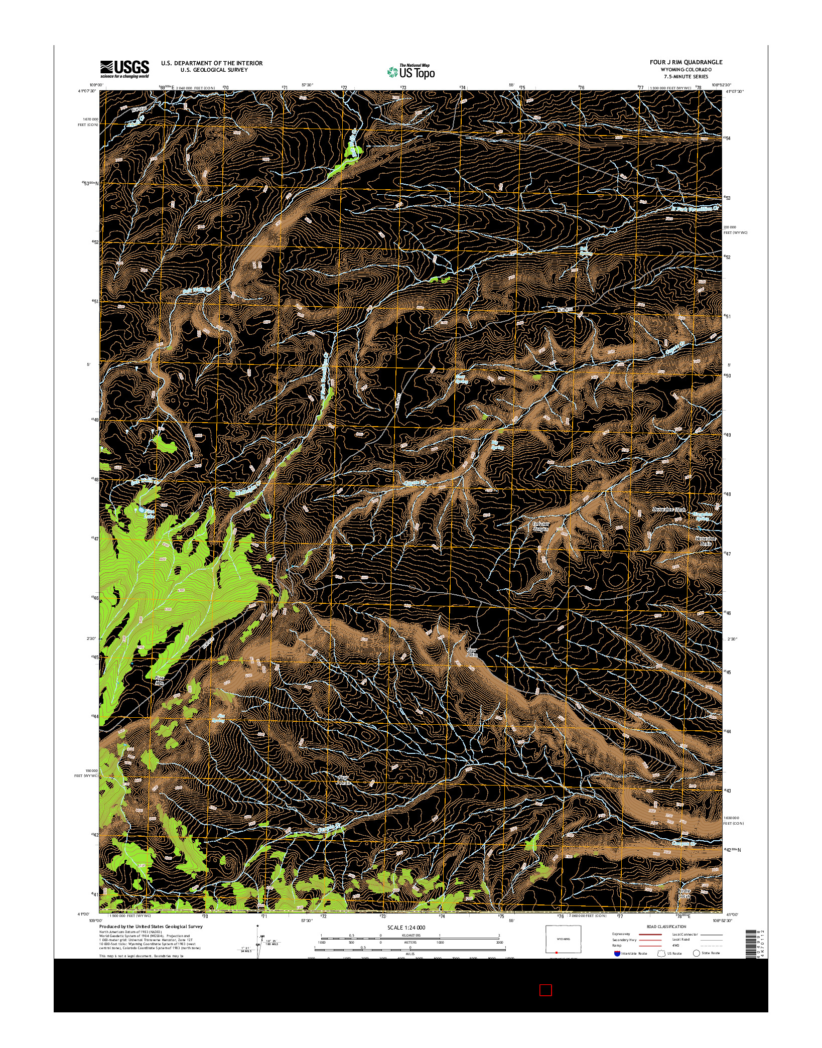 USGS US TOPO 7.5-MINUTE MAP FOR FOUR J RIM, WY-CO 2015