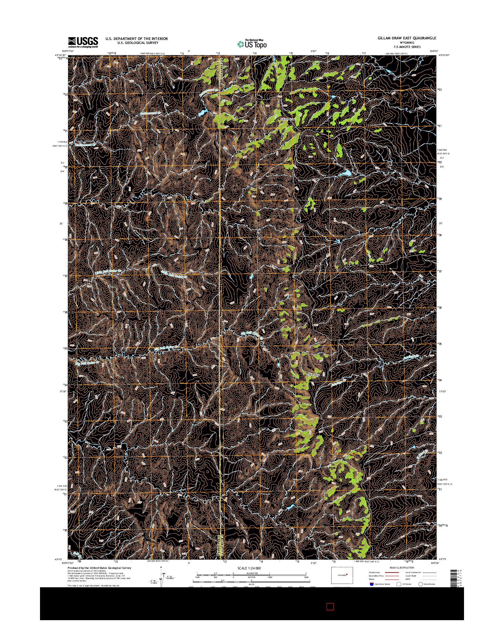 USGS US TOPO 7.5-MINUTE MAP FOR GILLAM DRAW EAST, WY 2015