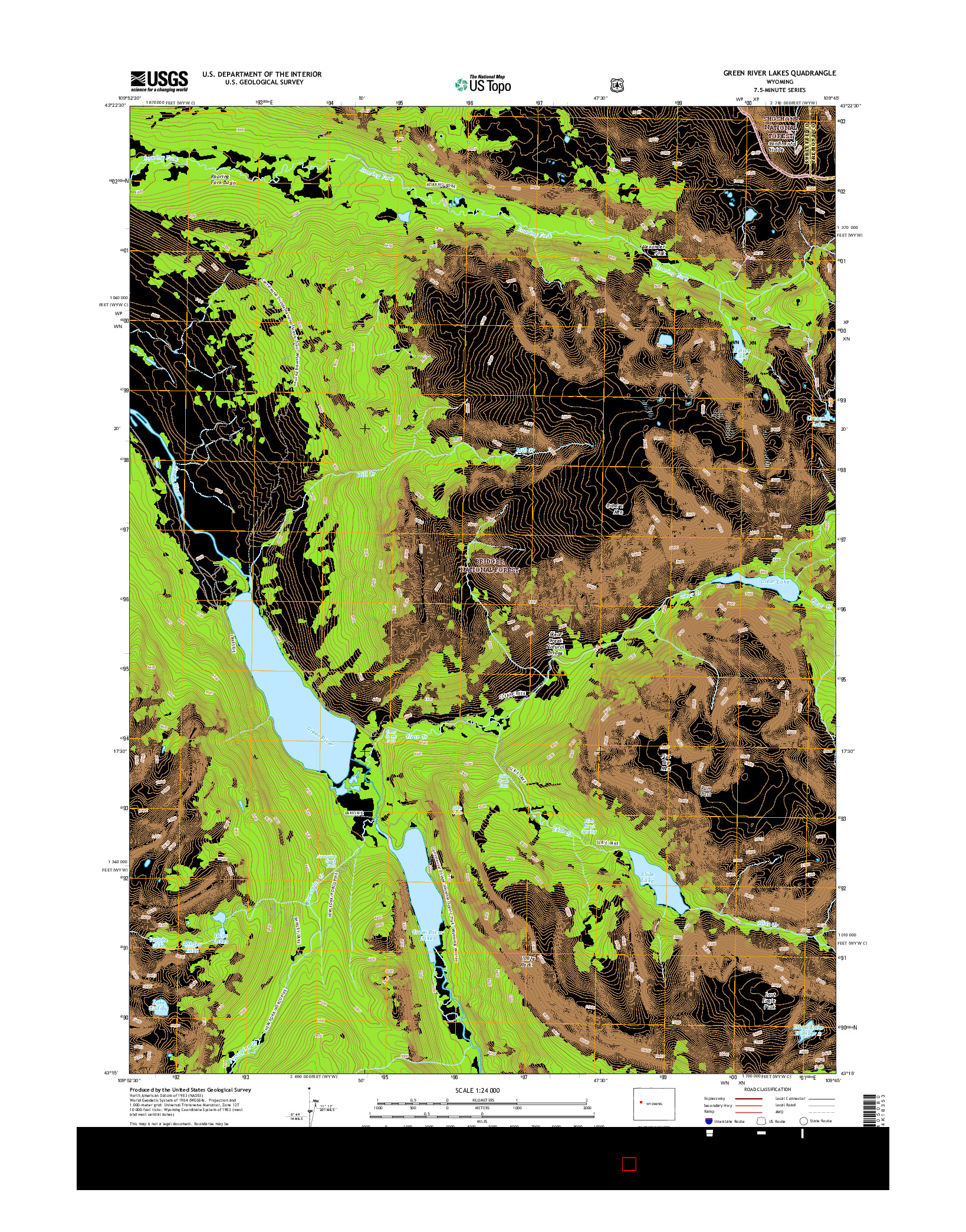 USGS US TOPO 7.5-MINUTE MAP FOR GREEN RIVER LAKES, WY 2015