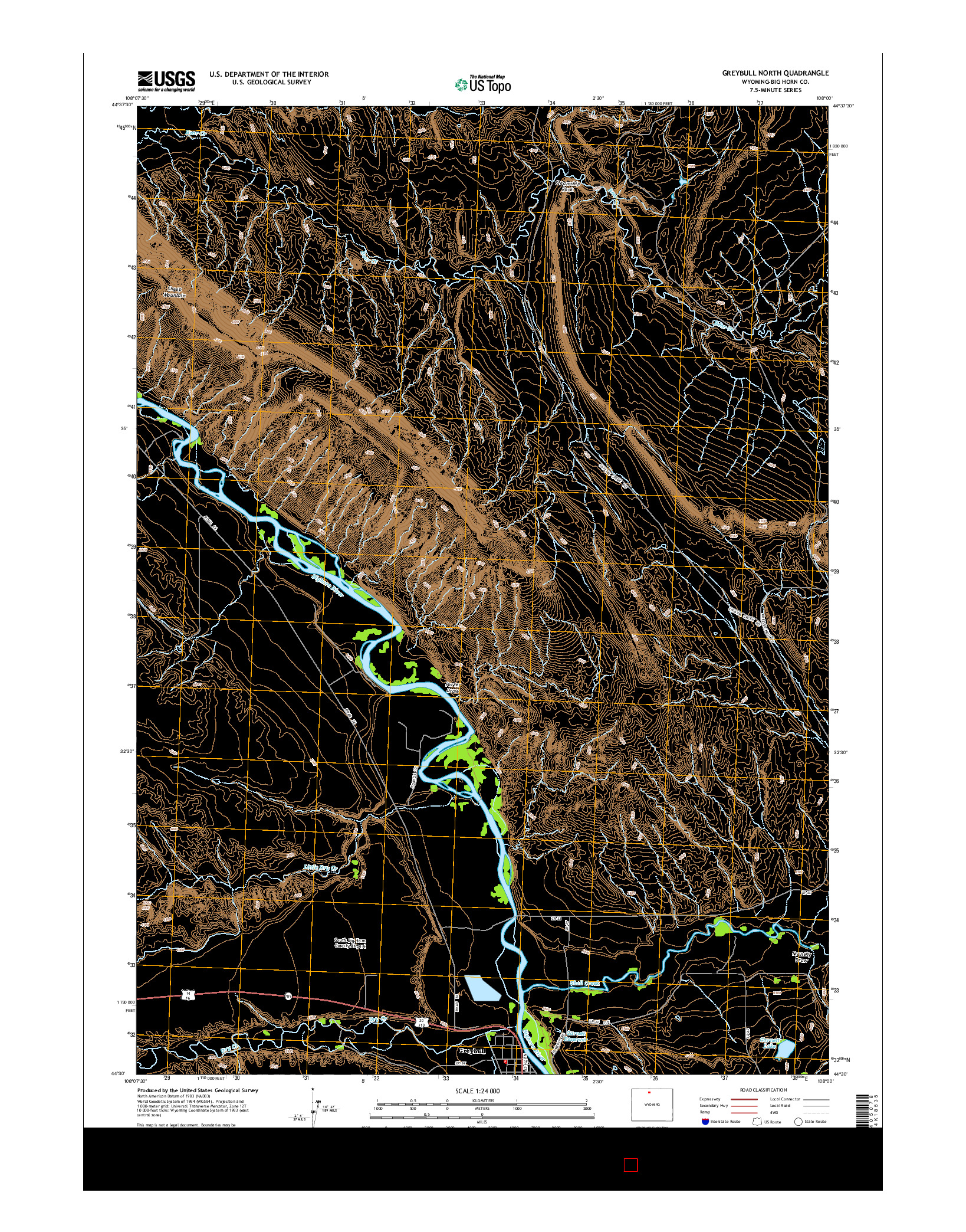 USGS US TOPO 7.5-MINUTE MAP FOR GREYBULL NORTH, WY 2015