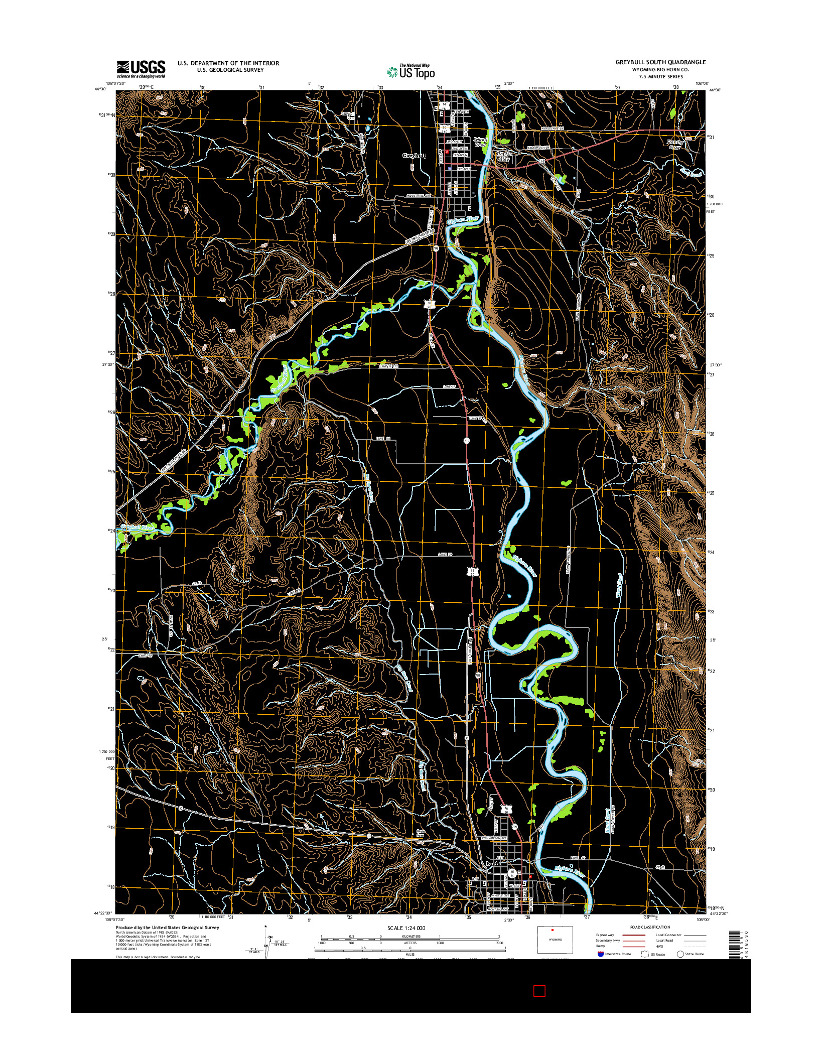 USGS US TOPO 7.5-MINUTE MAP FOR GREYBULL SOUTH, WY 2015