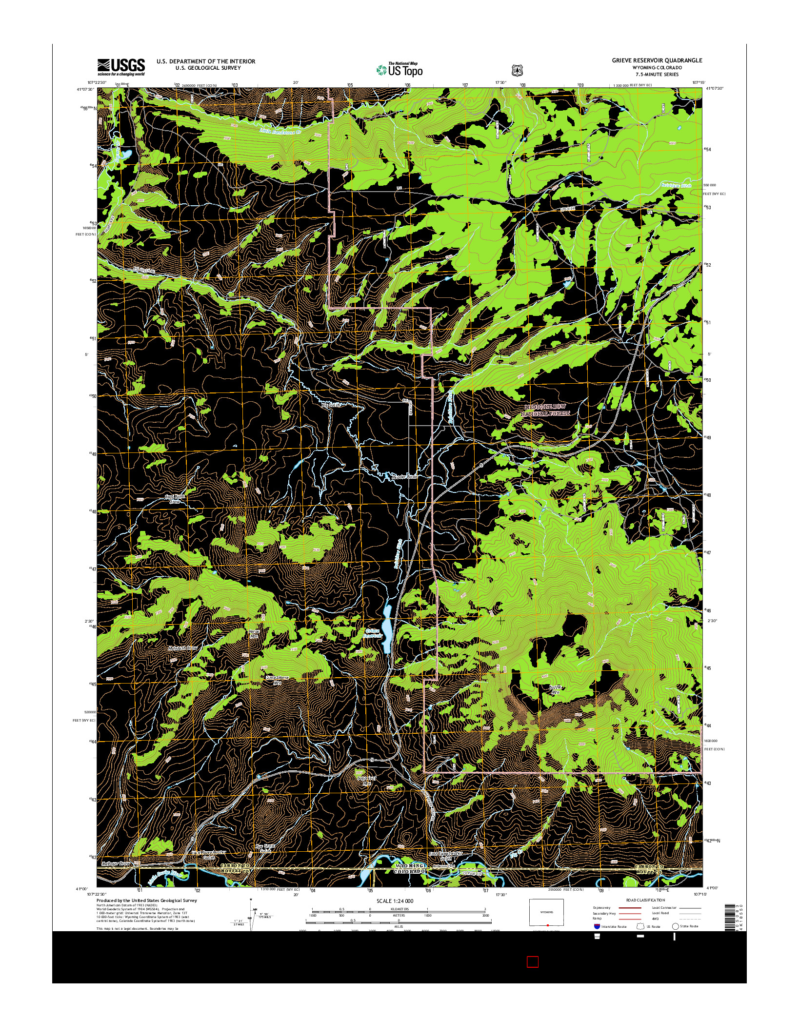 USGS US TOPO 7.5-MINUTE MAP FOR GRIEVE RESERVOIR, WY-CO 2015
