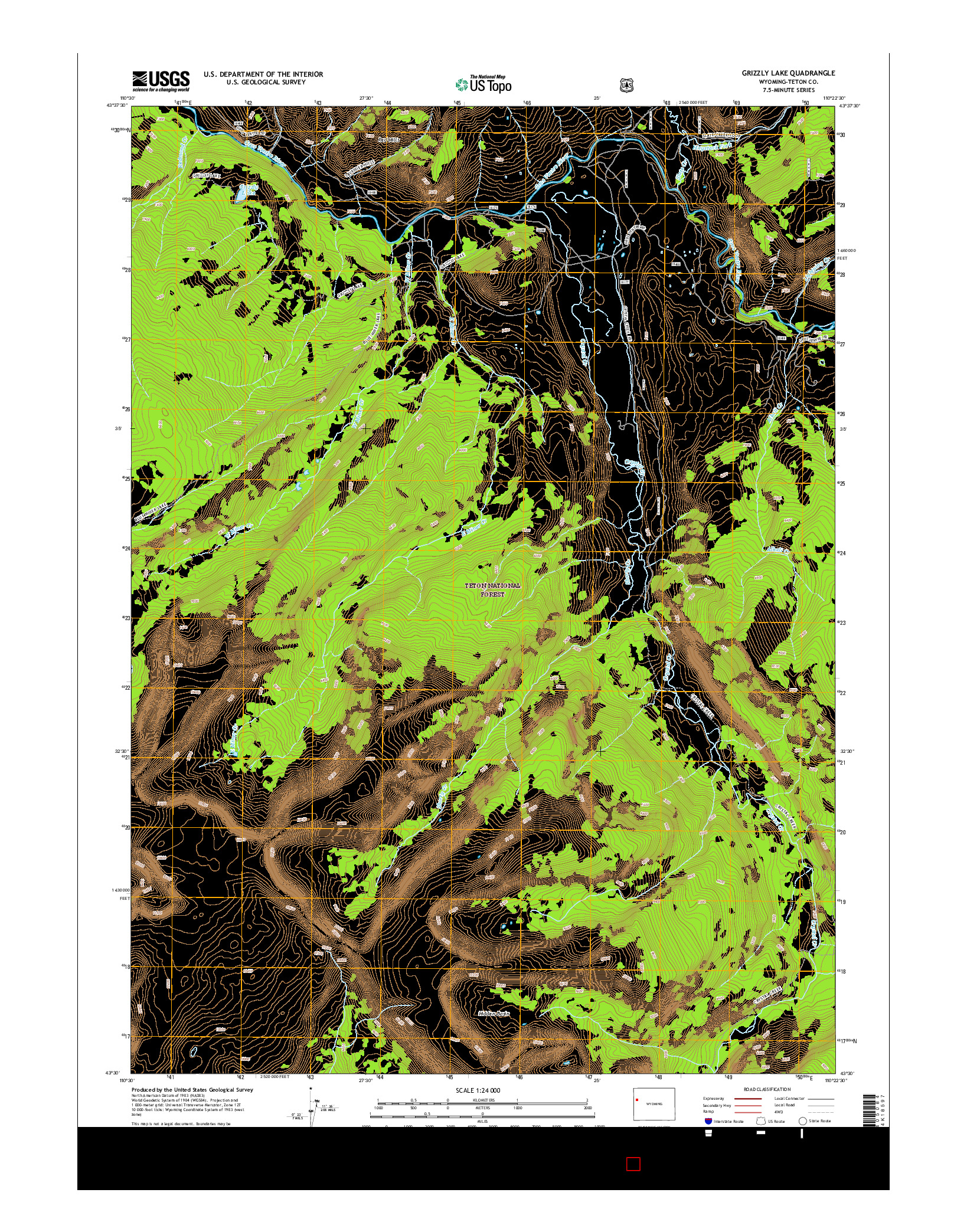 USGS US TOPO 7.5-MINUTE MAP FOR GRIZZLY LAKE, WY 2015