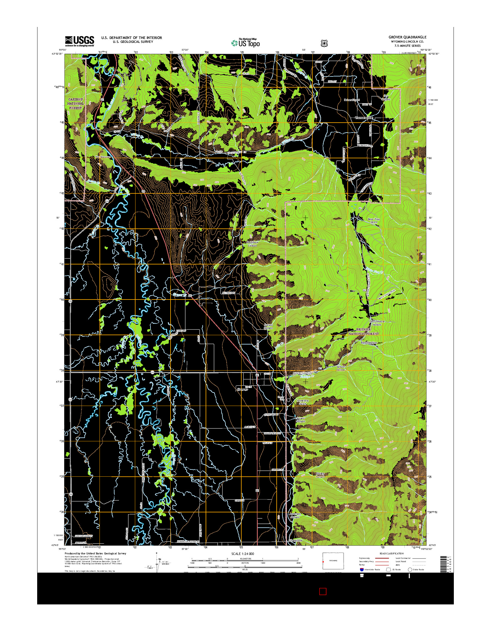 USGS US TOPO 7.5-MINUTE MAP FOR GROVER, WY 2015