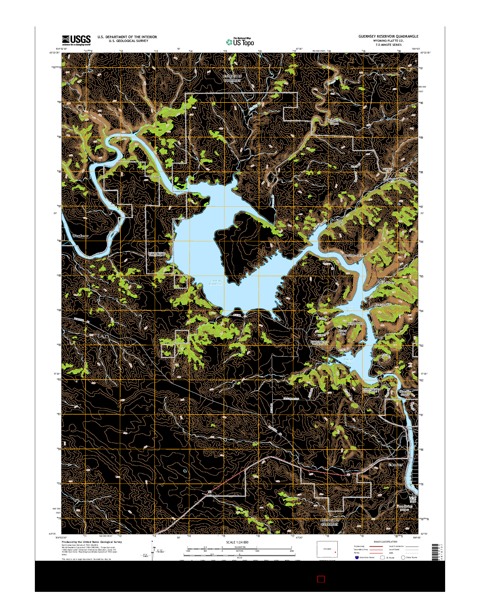 USGS US TOPO 7.5-MINUTE MAP FOR GUERNSEY RESERVOIR, WY 2015
