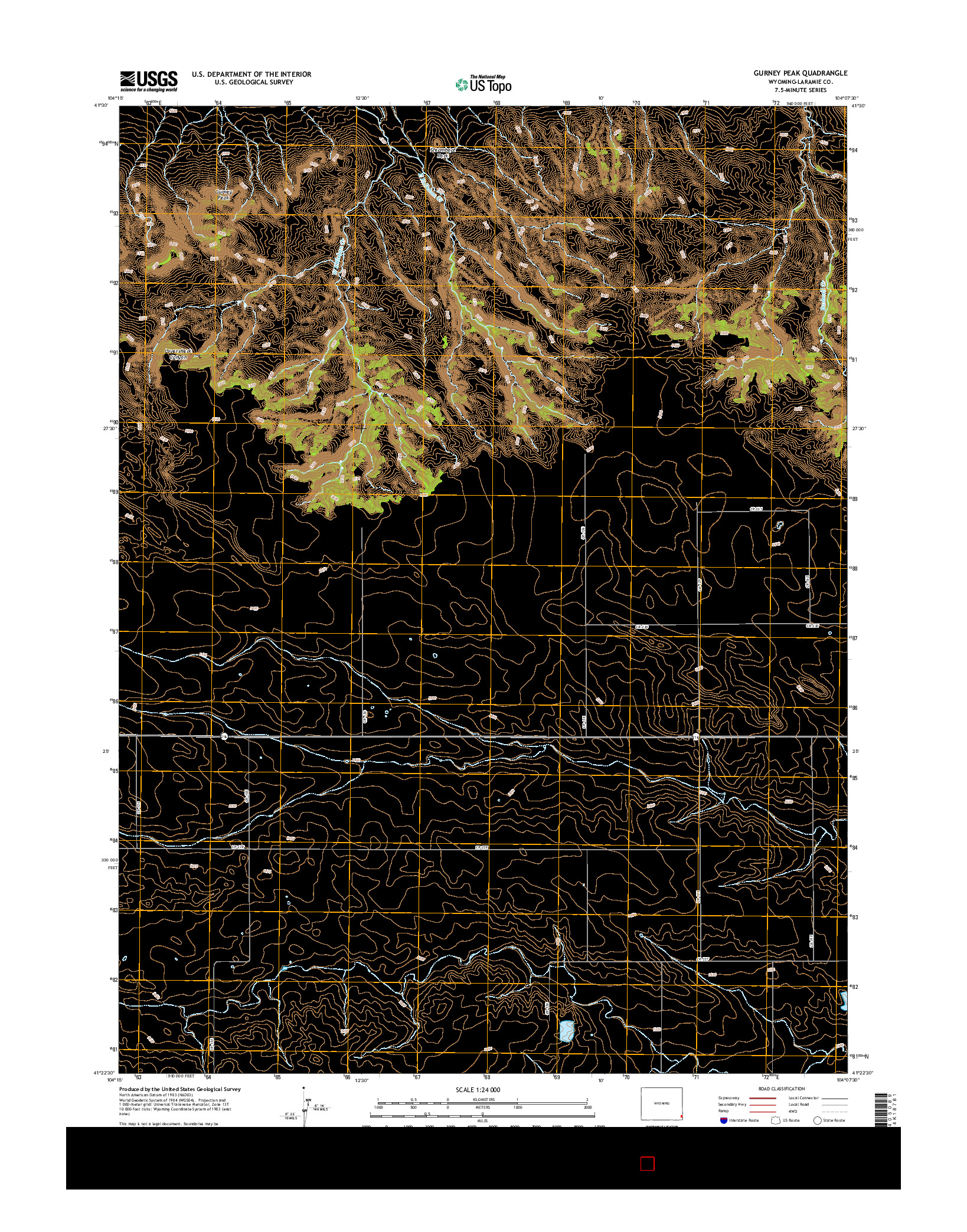 USGS US TOPO 7.5-MINUTE MAP FOR GURNEY PEAK, WY 2015