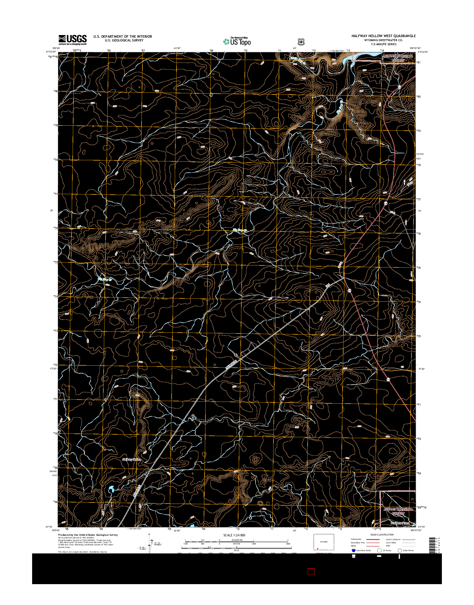 USGS US TOPO 7.5-MINUTE MAP FOR HALFWAY HOLLOW WEST, WY 2015