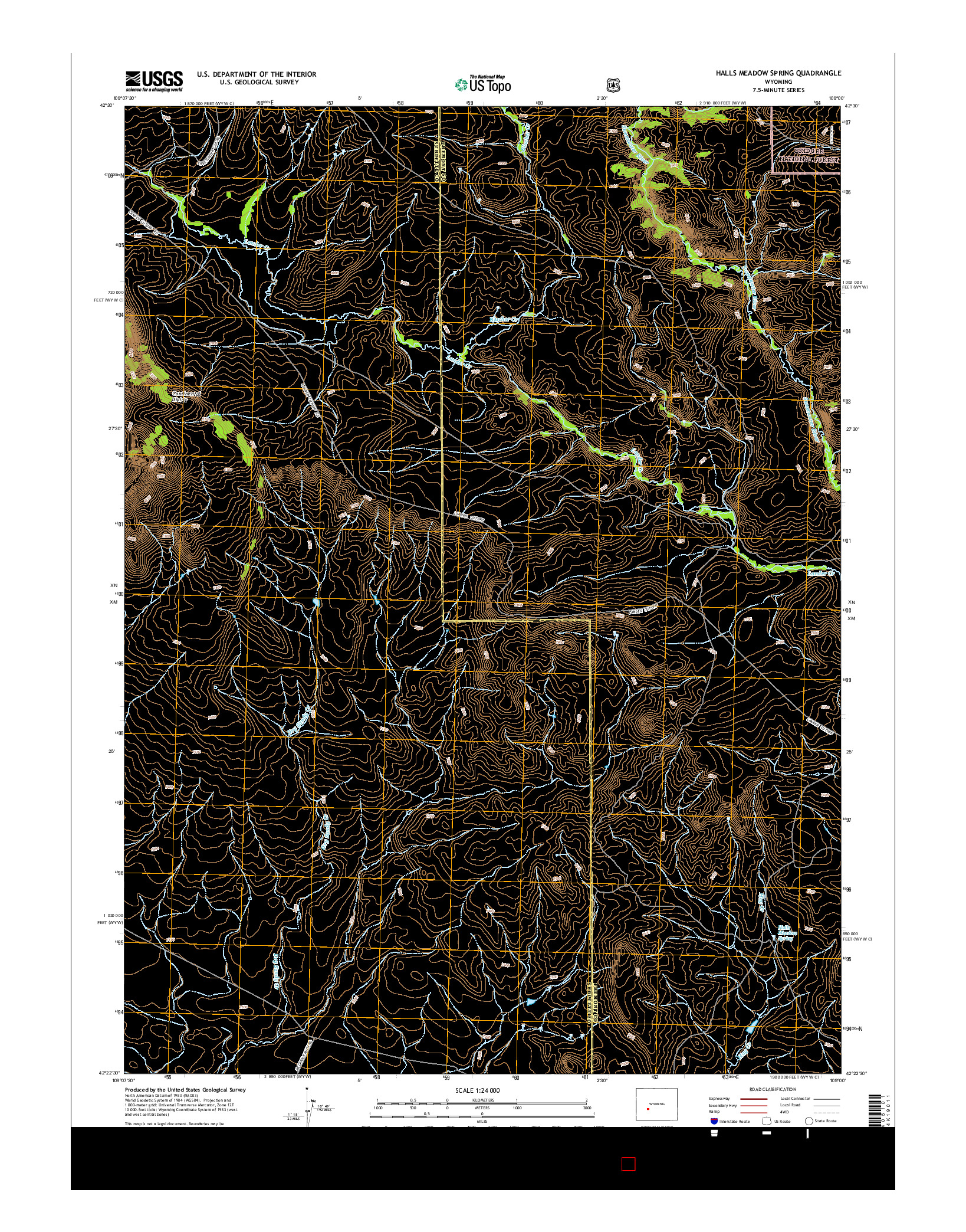 USGS US TOPO 7.5-MINUTE MAP FOR HALLS MEADOW SPRING, WY 2015