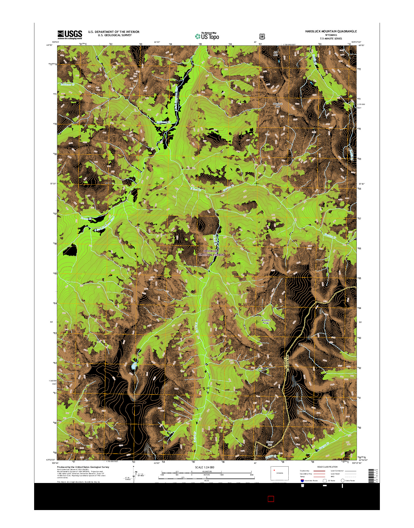 USGS US TOPO 7.5-MINUTE MAP FOR HARDLUCK MOUNTAIN, WY 2015