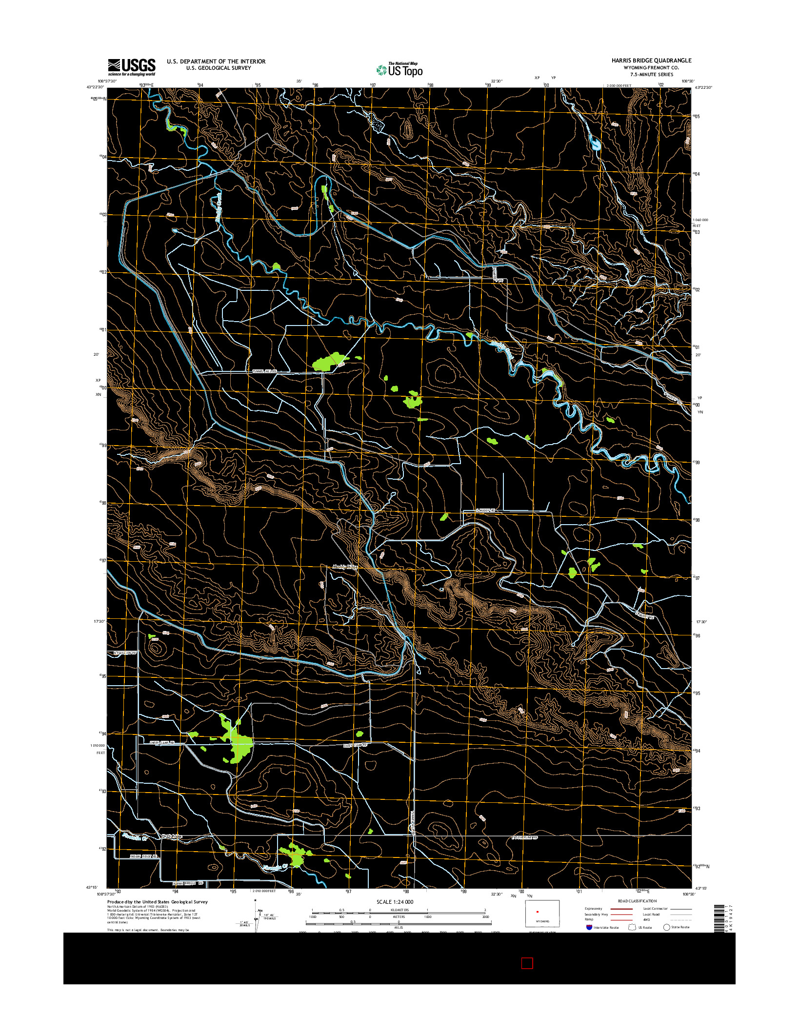 USGS US TOPO 7.5-MINUTE MAP FOR HARRIS BRIDGE, WY 2015