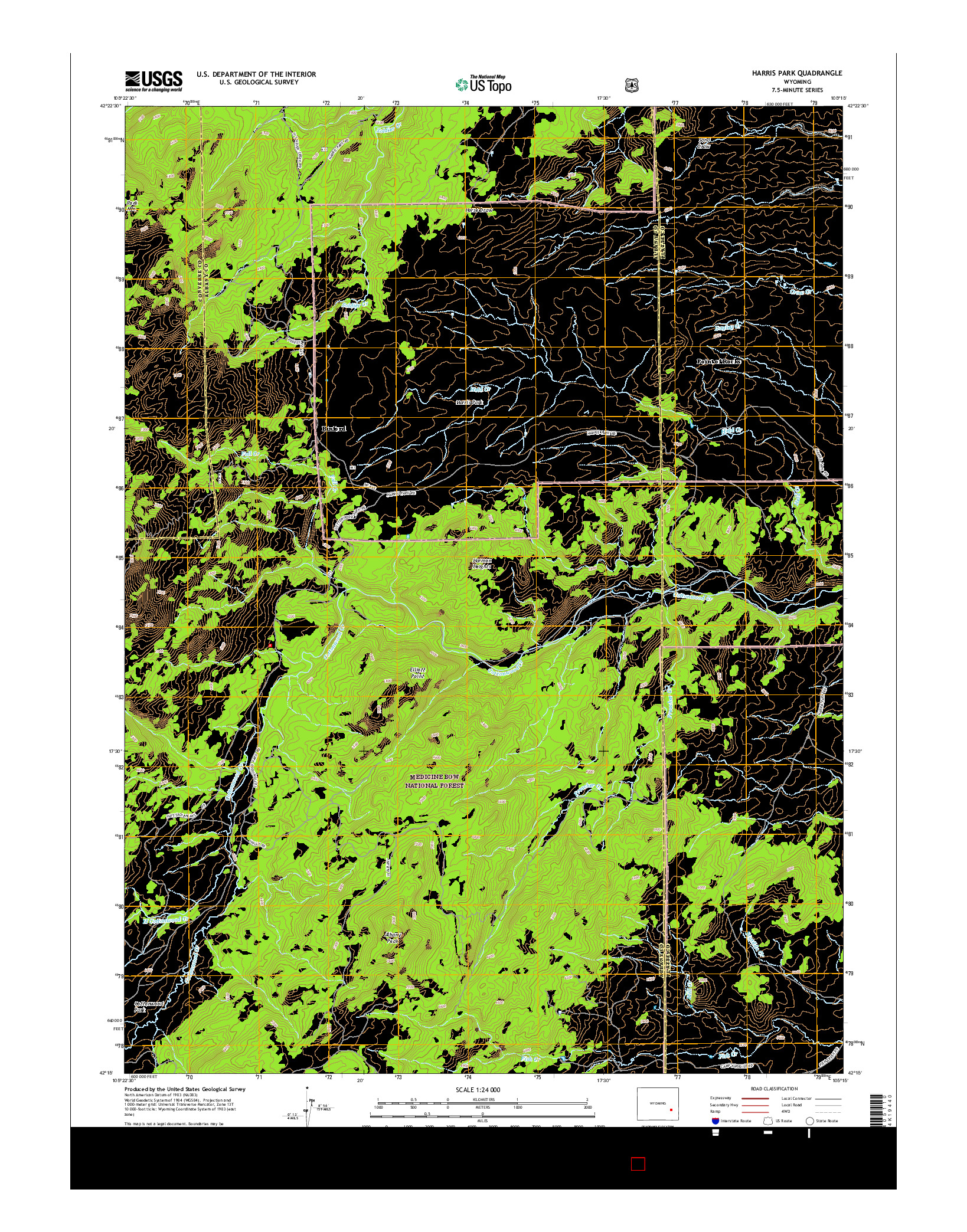 USGS US TOPO 7.5-MINUTE MAP FOR HARRIS PARK, WY 2015