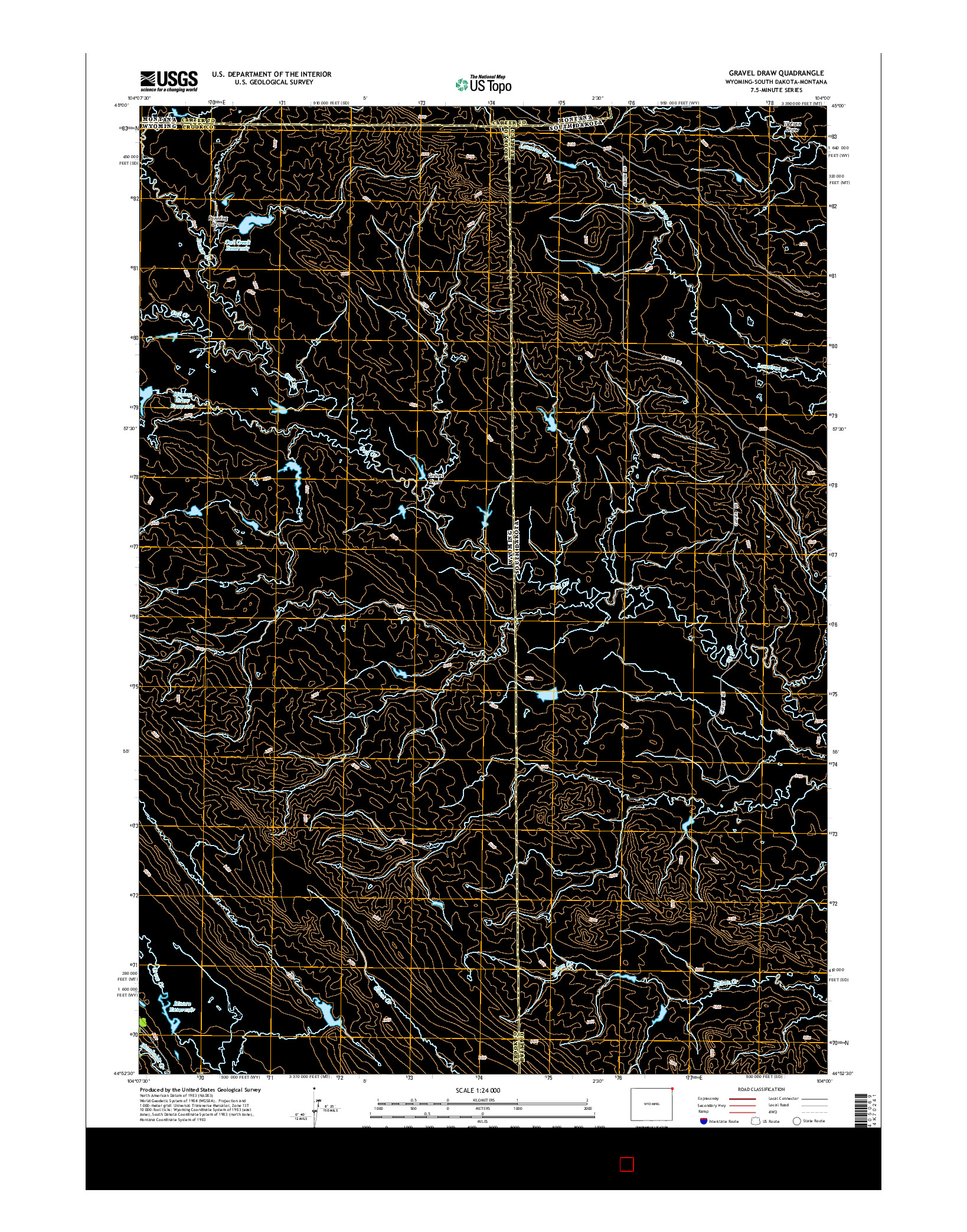 USGS US TOPO 7.5-MINUTE MAP FOR GRAVEL DRAW, WY-SD-MT 2015