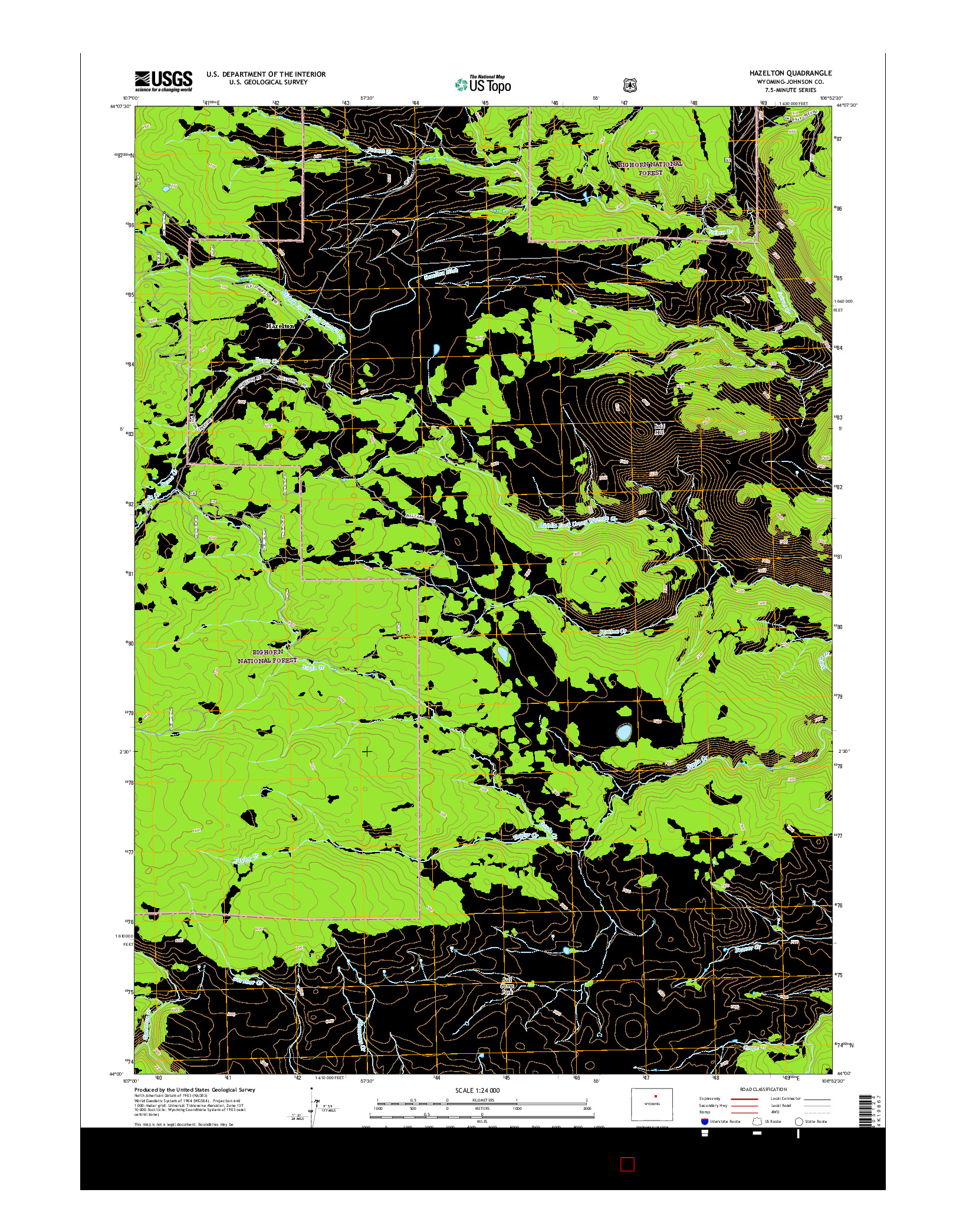 USGS US TOPO 7.5-MINUTE MAP FOR HAZELTON, WY 2015