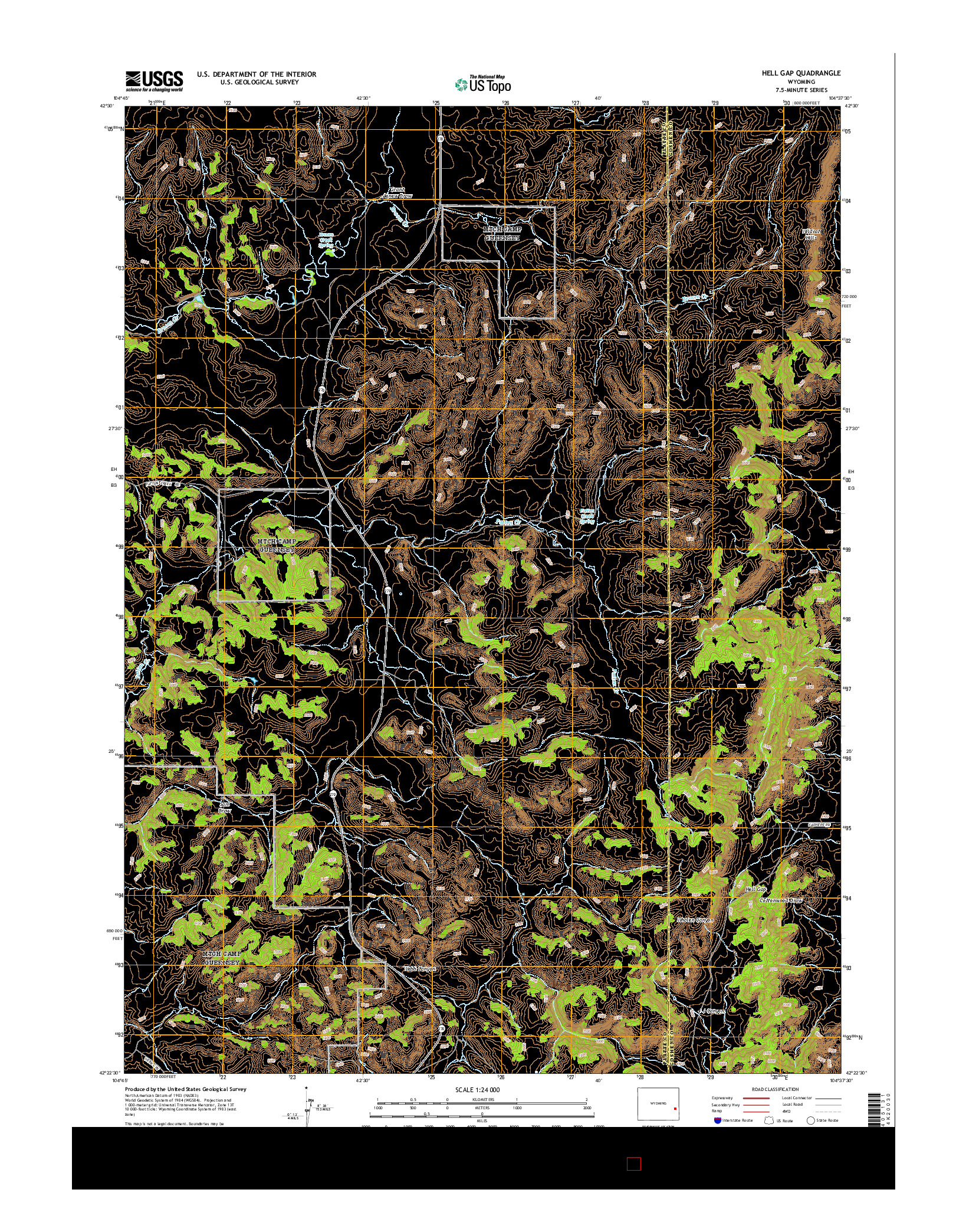 USGS US TOPO 7.5-MINUTE MAP FOR HELL GAP, WY 2015