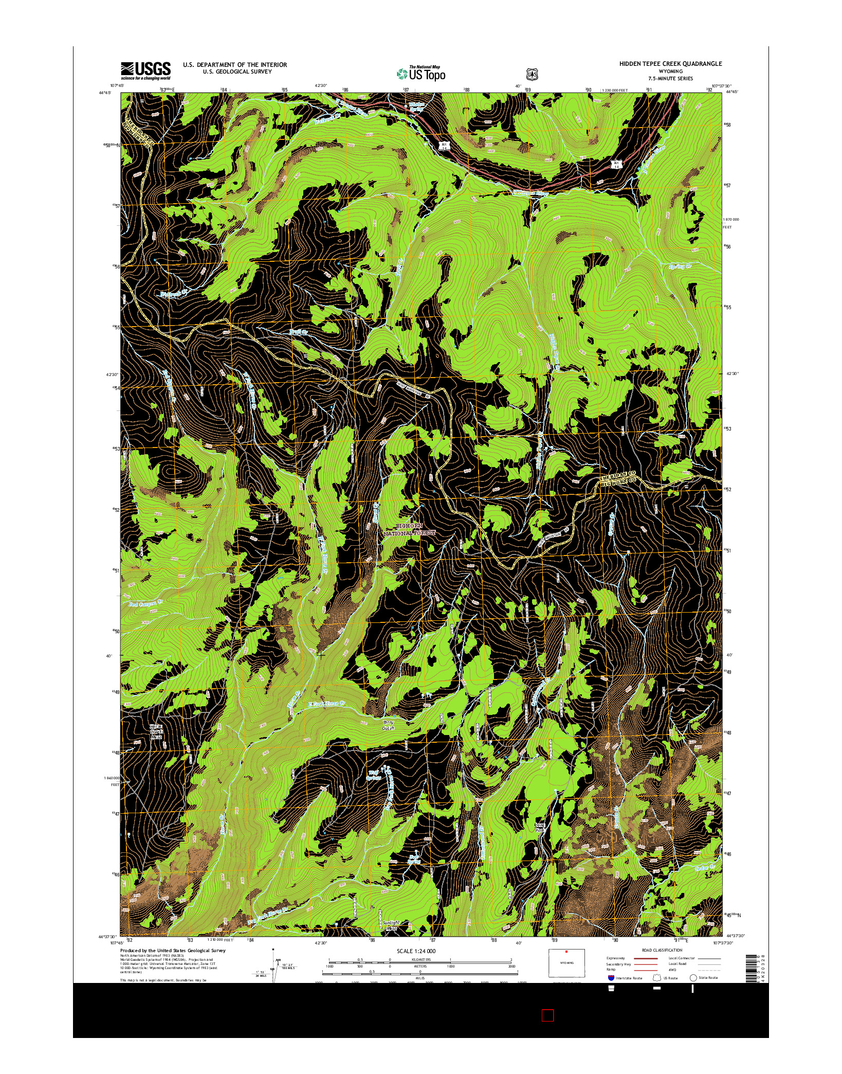 USGS US TOPO 7.5-MINUTE MAP FOR HIDDEN TEPEE CREEK, WY 2015