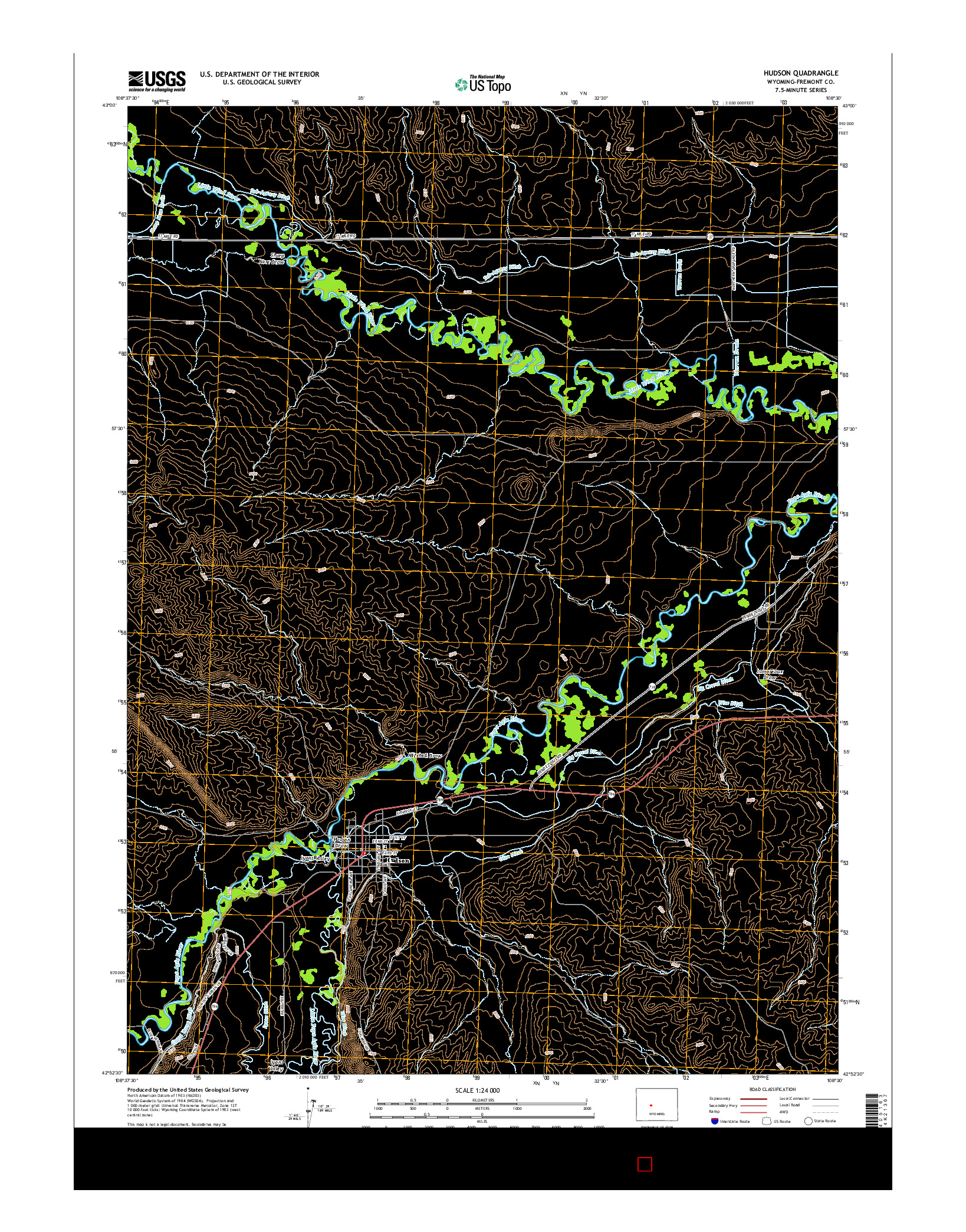 USGS US TOPO 7.5-MINUTE MAP FOR HUDSON, WY 2015