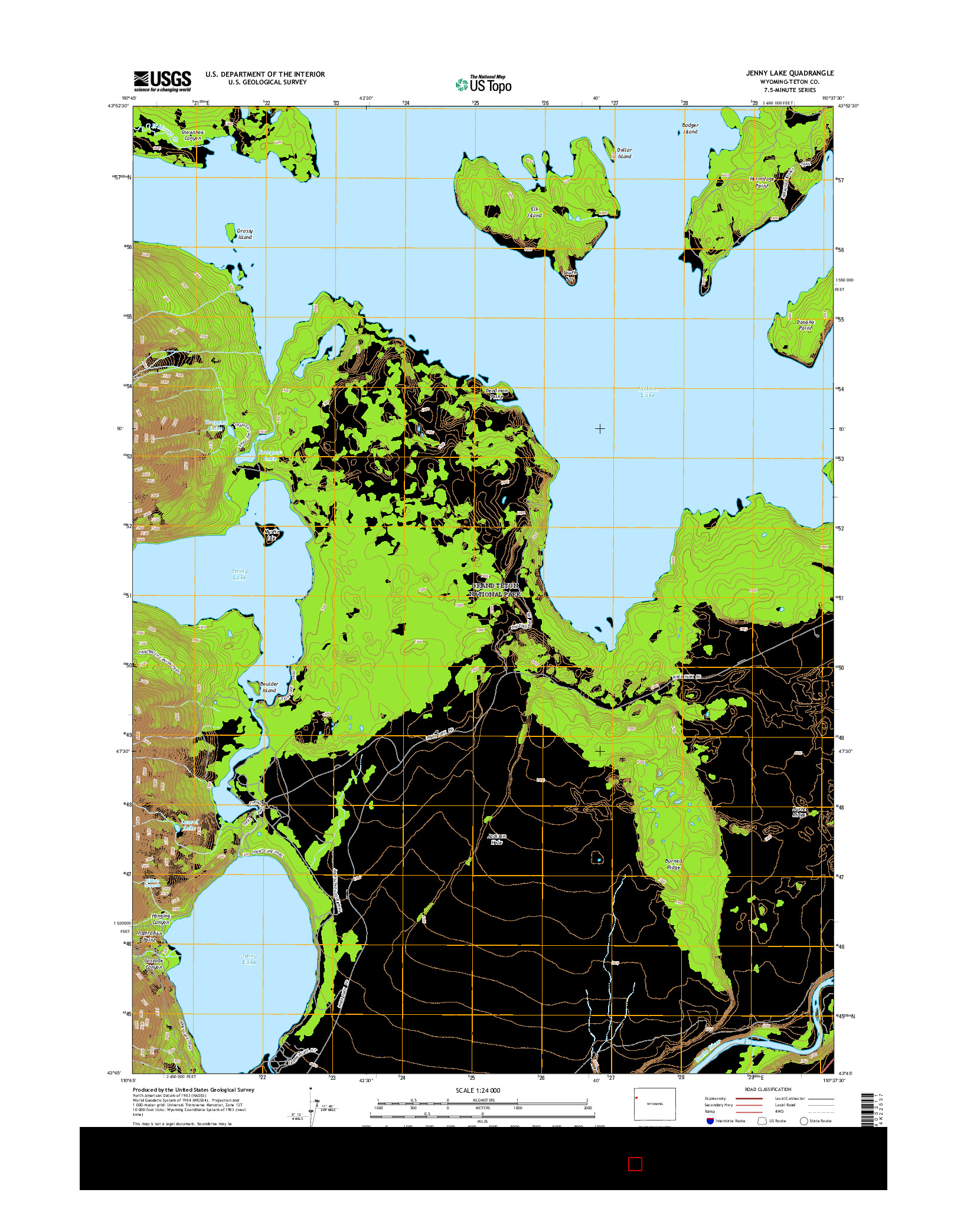 USGS US TOPO 7.5-MINUTE MAP FOR JENNY LAKE, WY 2015