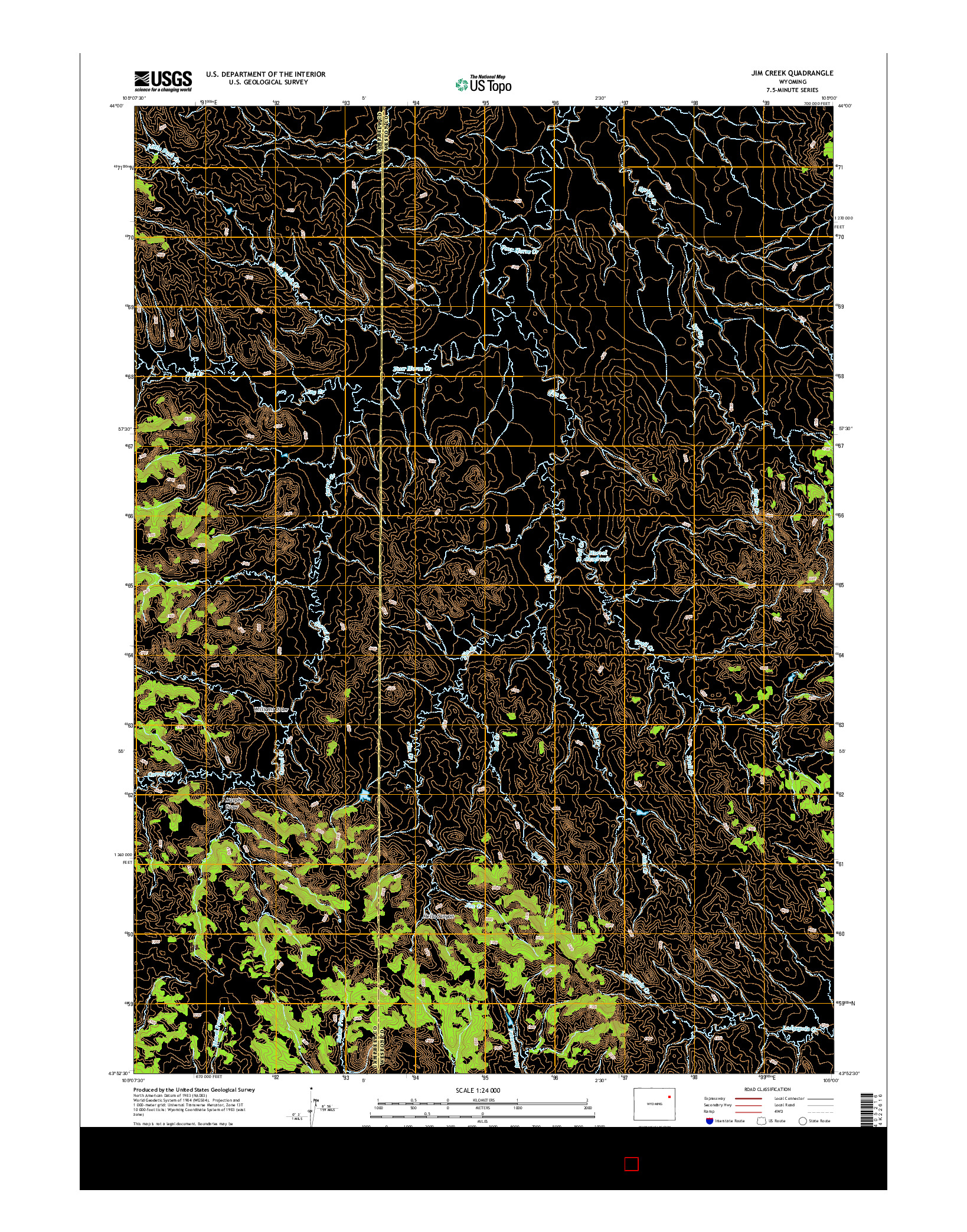 USGS US TOPO 7.5-MINUTE MAP FOR JIM CREEK, WY 2015