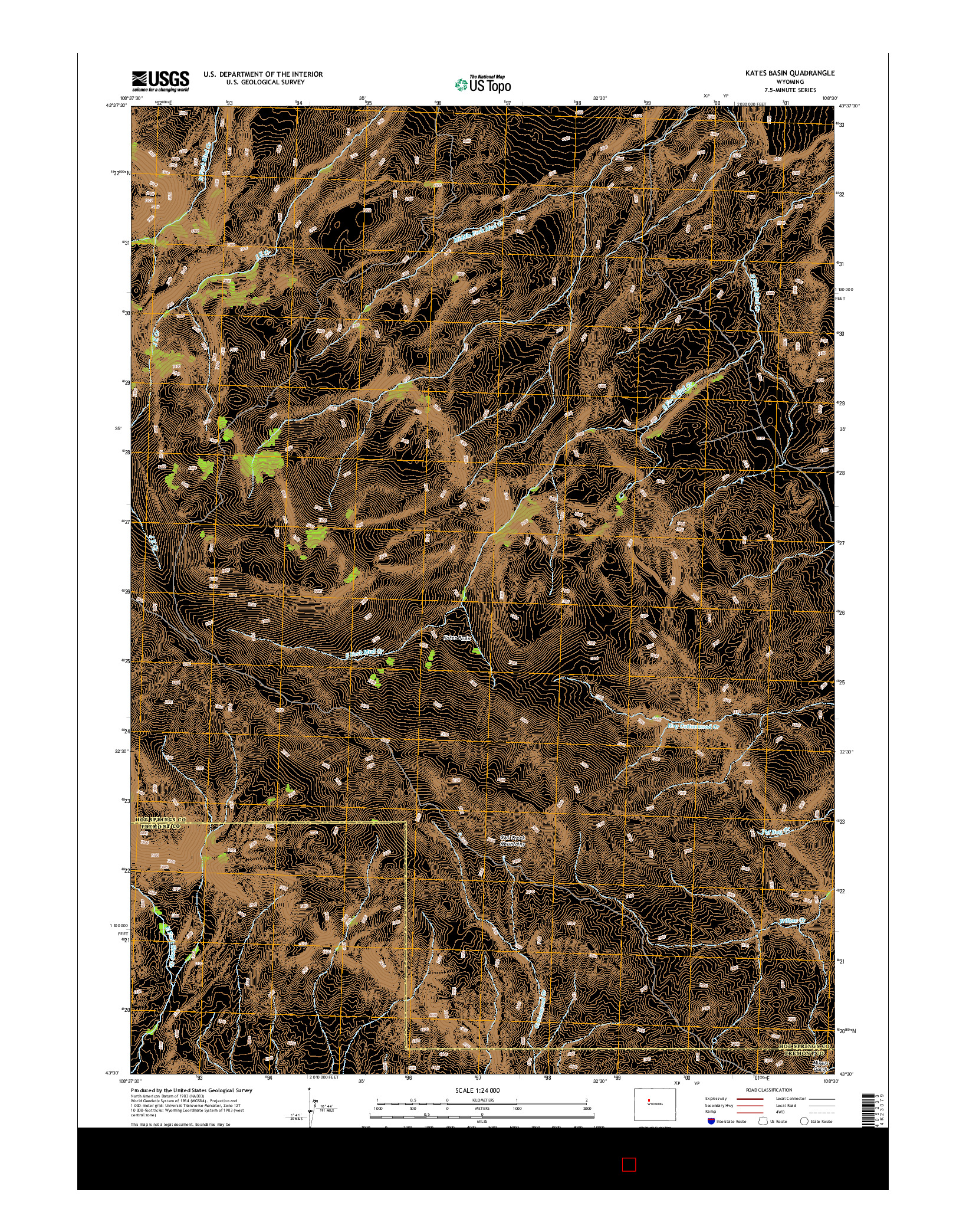 USGS US TOPO 7.5-MINUTE MAP FOR KATES BASIN, WY 2015