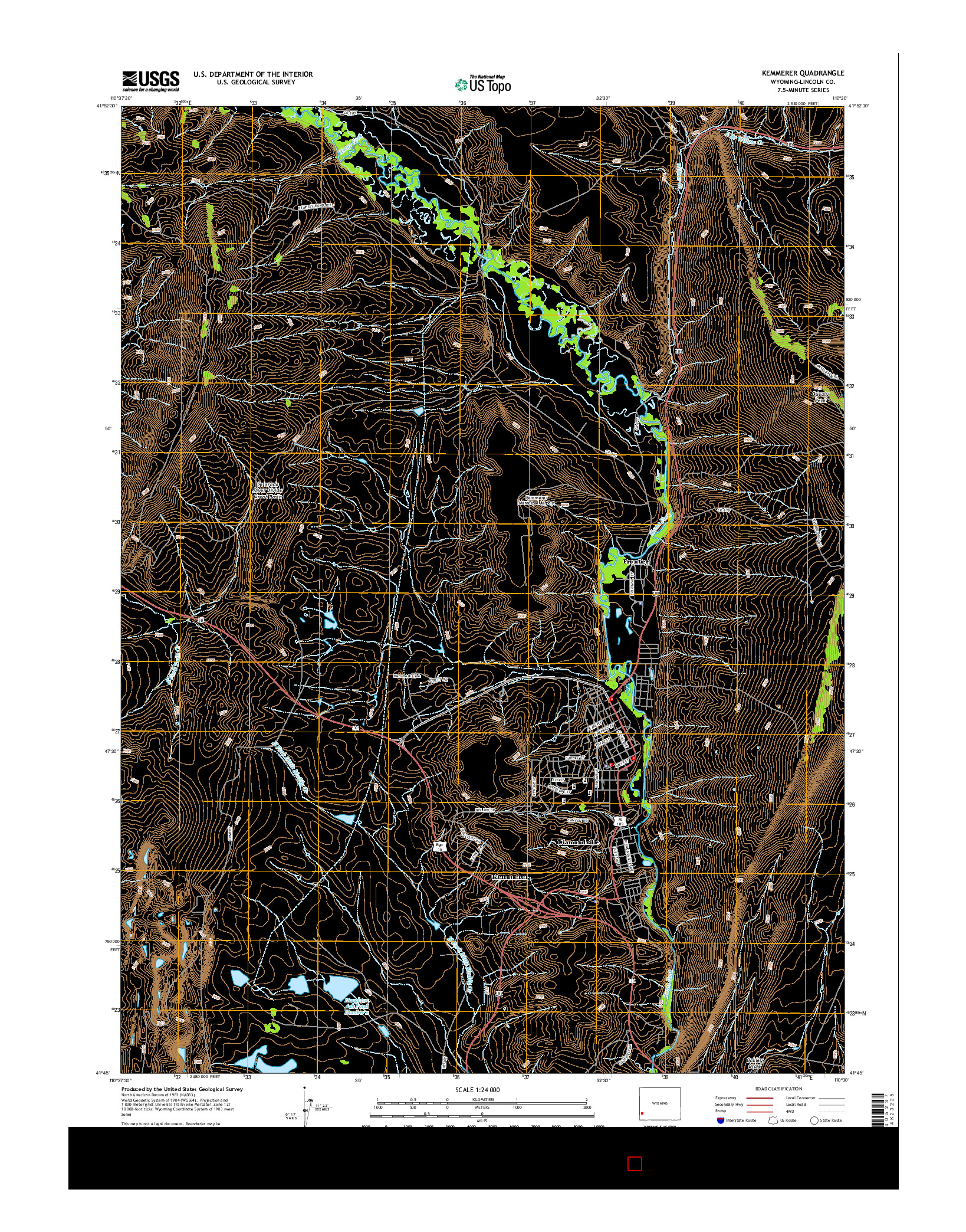 USGS US TOPO 7.5-MINUTE MAP FOR KEMMERER, WY 2015