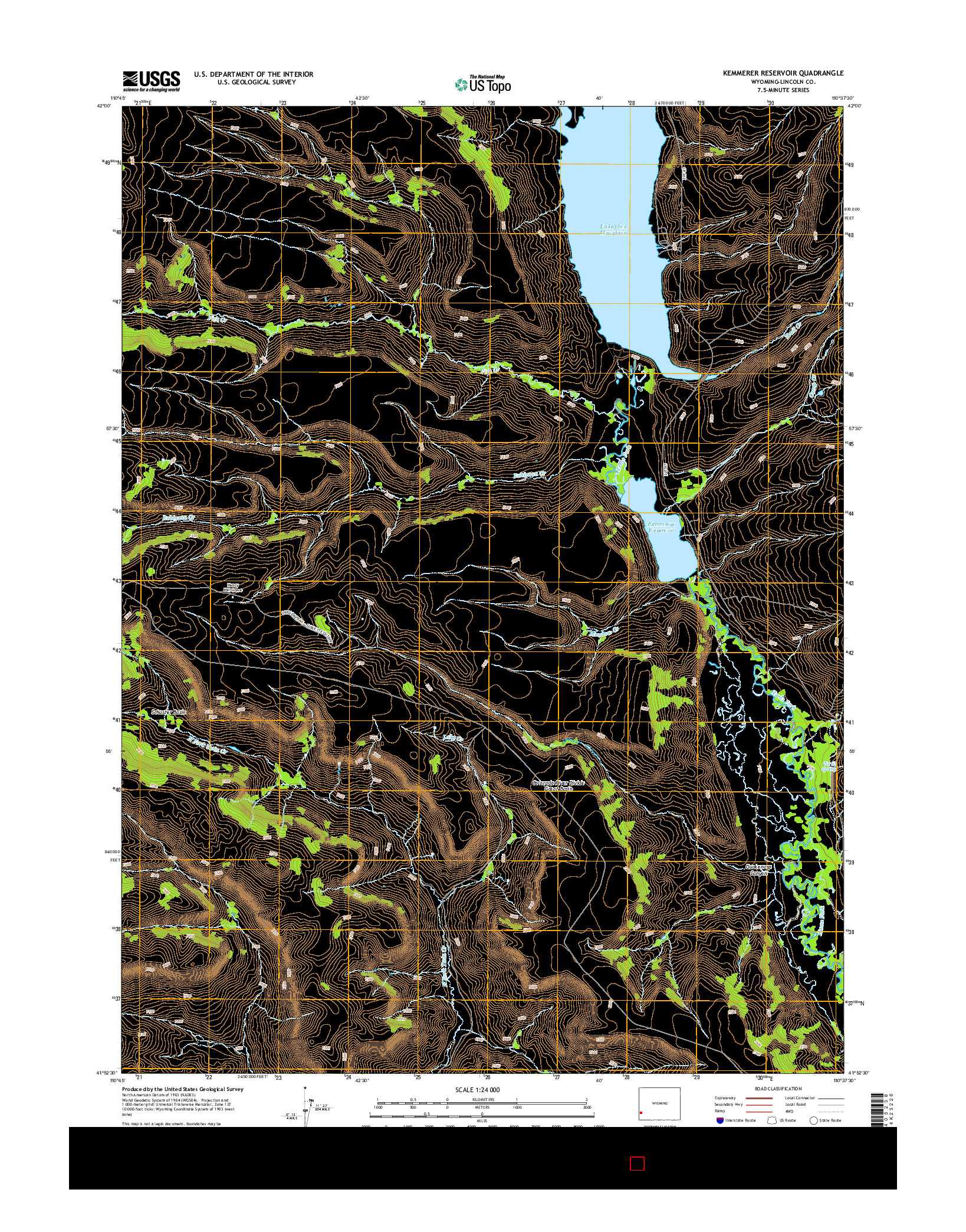 USGS US TOPO 7.5-MINUTE MAP FOR KEMMERER RESERVOIR, WY 2015