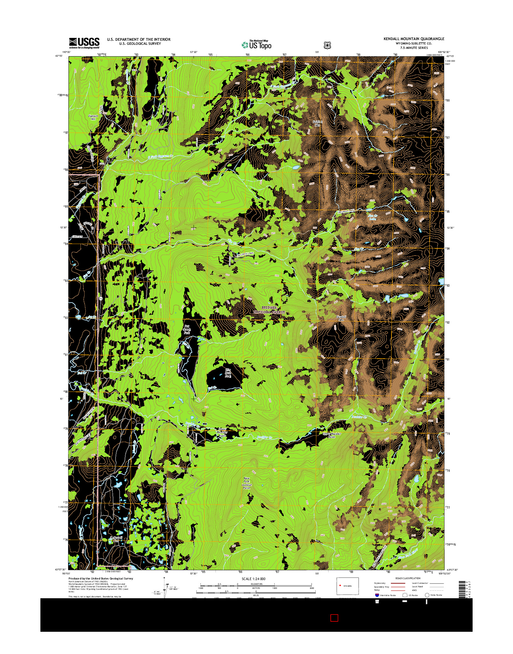 USGS US TOPO 7.5-MINUTE MAP FOR KENDALL MOUNTAIN, WY 2015