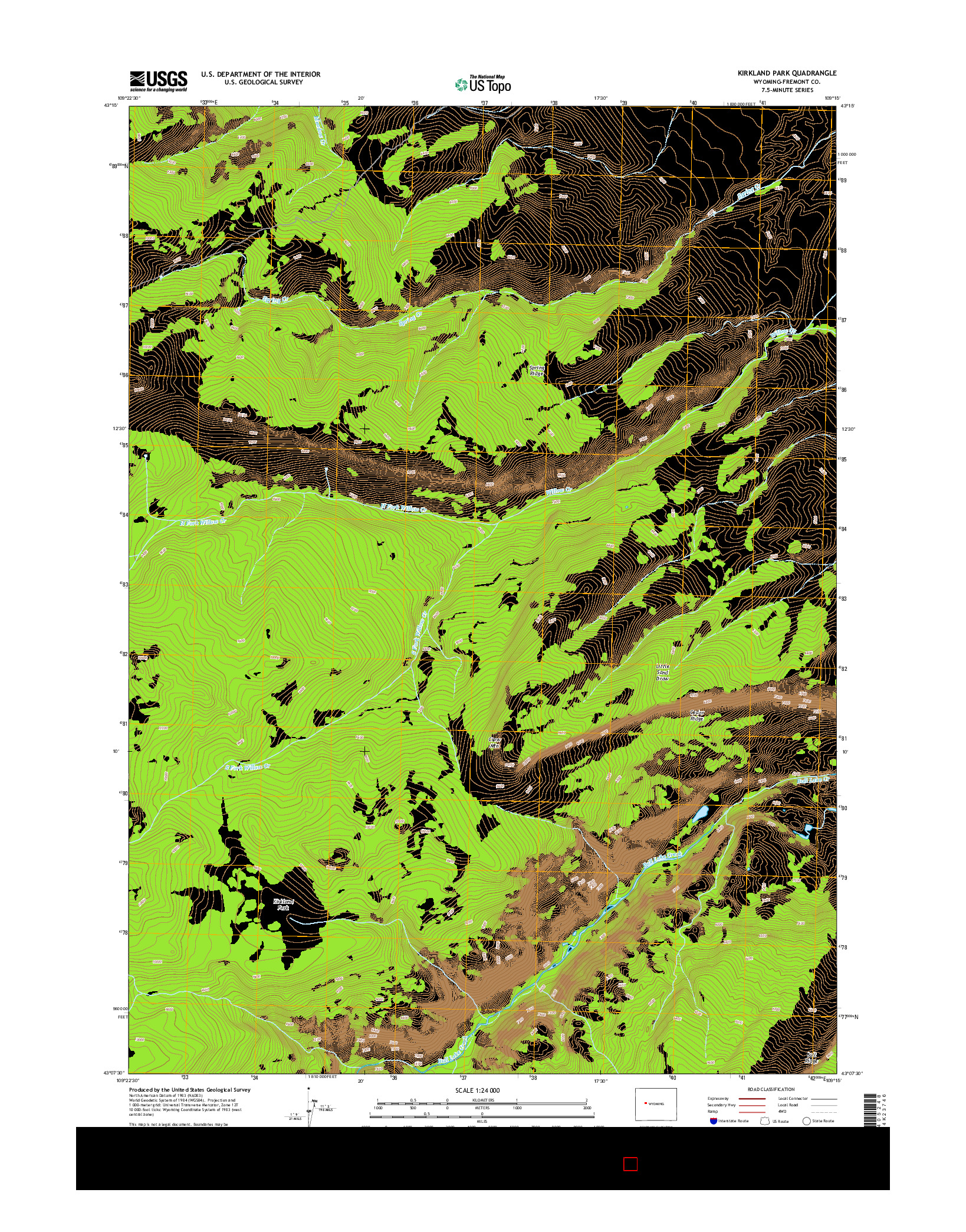 USGS US TOPO 7.5-MINUTE MAP FOR KIRKLAND PARK, WY 2015