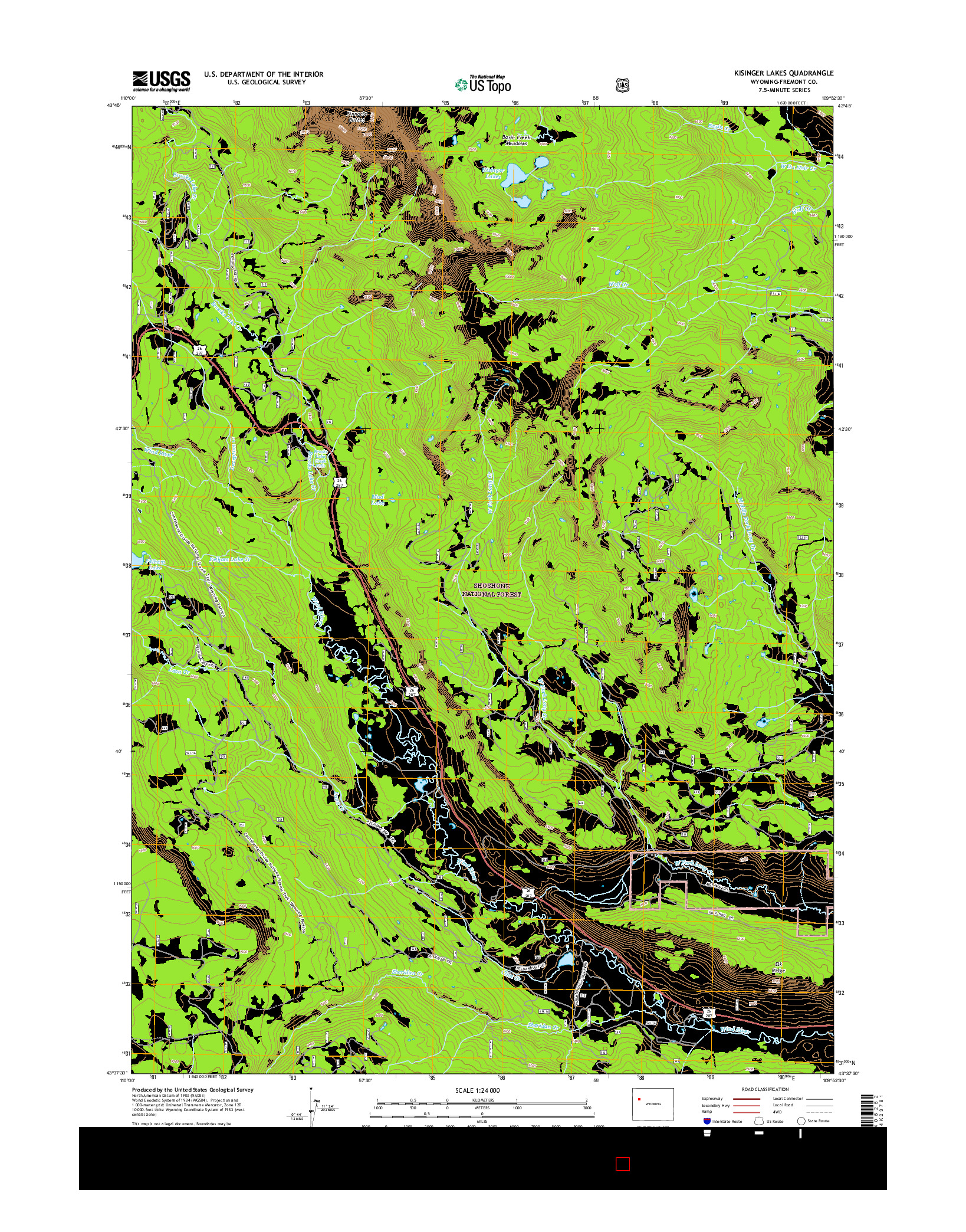 USGS US TOPO 7.5-MINUTE MAP FOR KISINGER LAKES, WY 2015