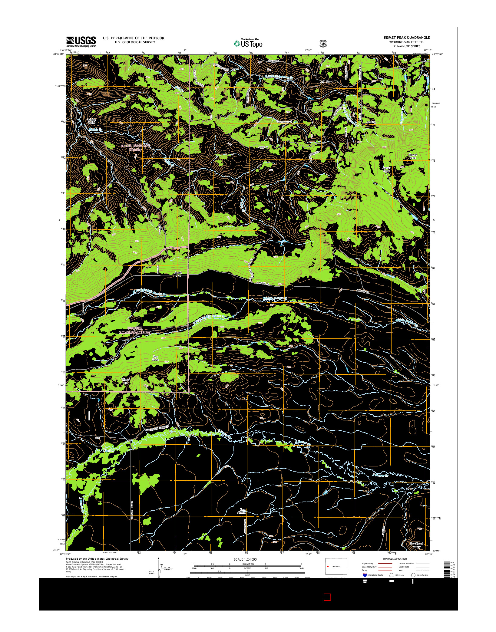 USGS US TOPO 7.5-MINUTE MAP FOR KISMET PEAK, WY 2015