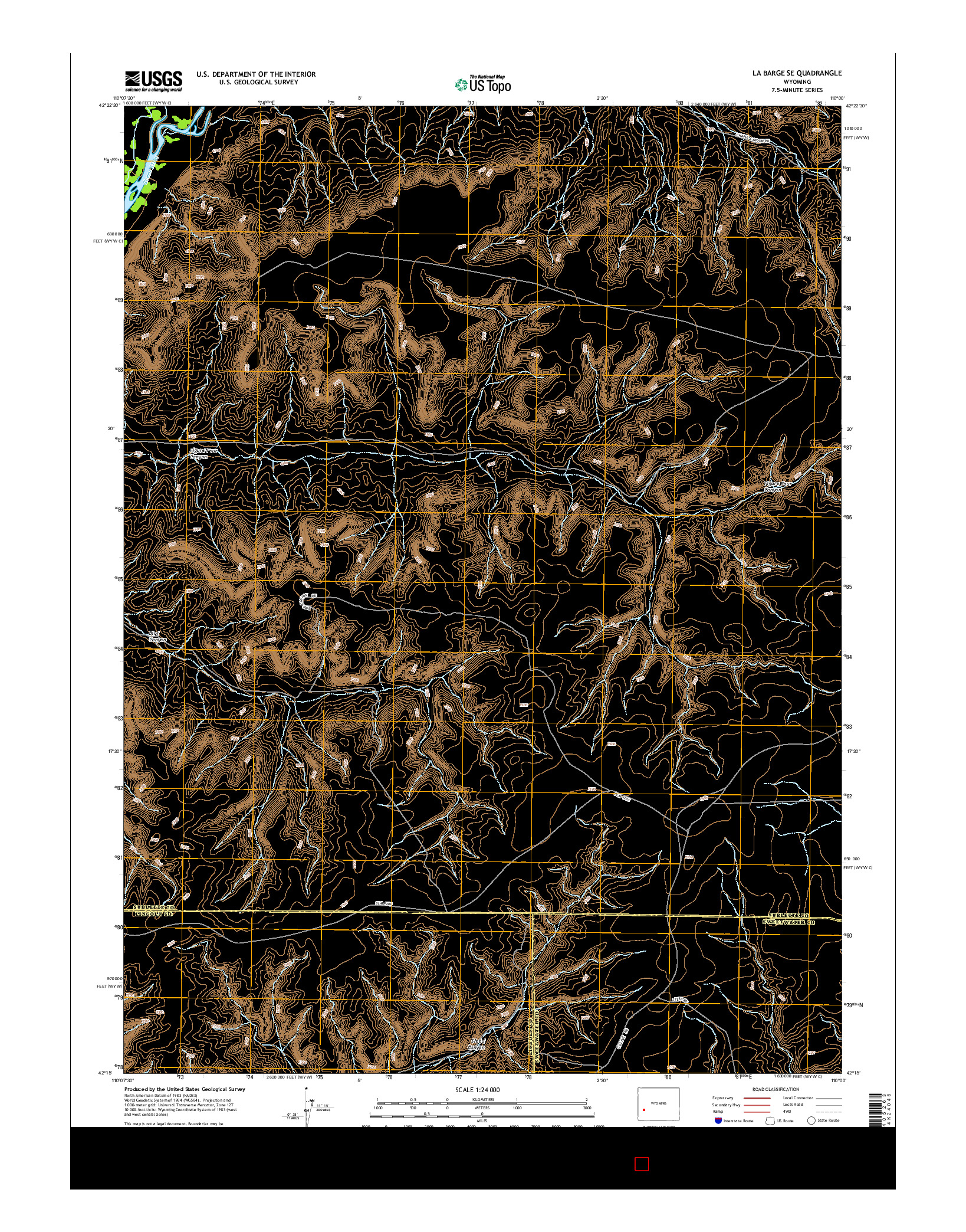 USGS US TOPO 7.5-MINUTE MAP FOR LA BARGE SE, WY 2015