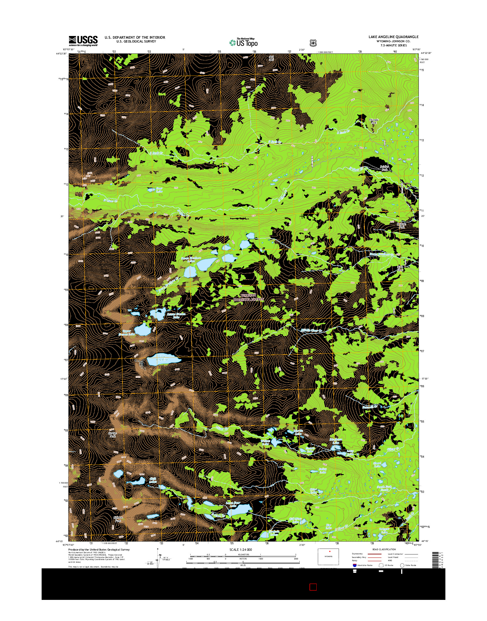 USGS US TOPO 7.5-MINUTE MAP FOR LAKE ANGELINE, WY 2015