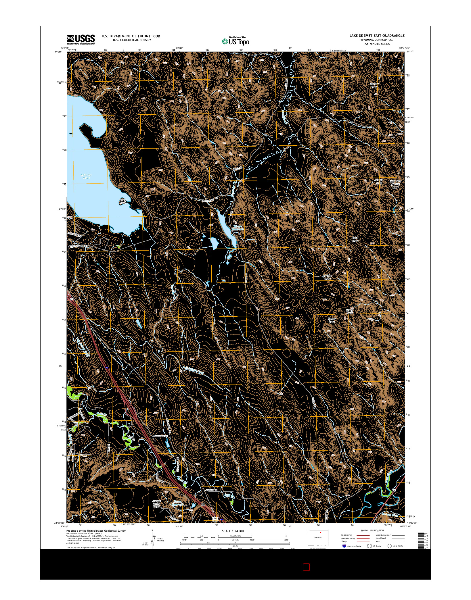 USGS US TOPO 7.5-MINUTE MAP FOR LAKE DE SMET EAST, WY 2015